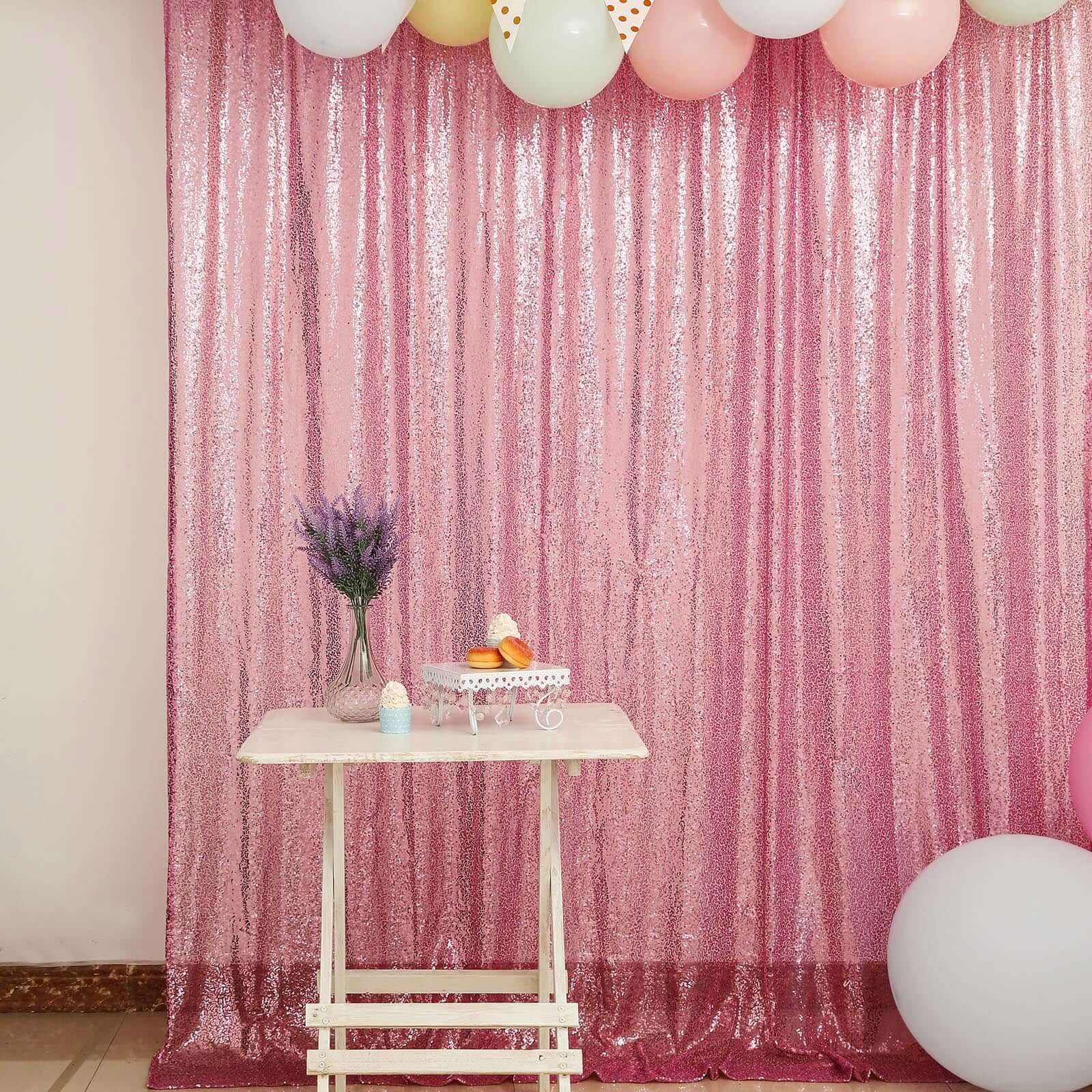 8ftx8ft Pink Sequin Event Curtain Drapes, Backdrop Event Panel - Linen Luxes