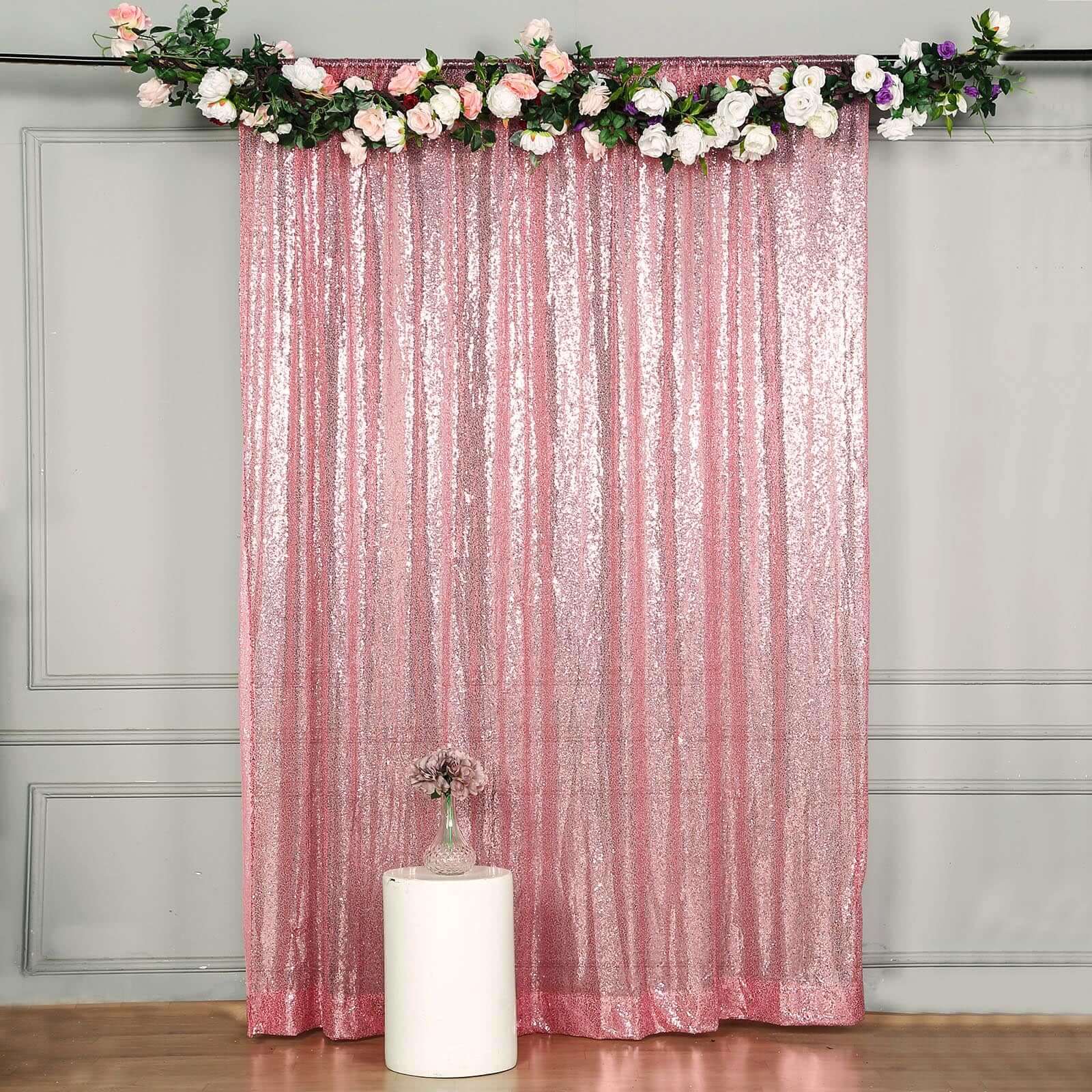 8ftx8ft Pink Sequin Event Curtain Drapes, Backdrop Event Panel - Linen Luxes