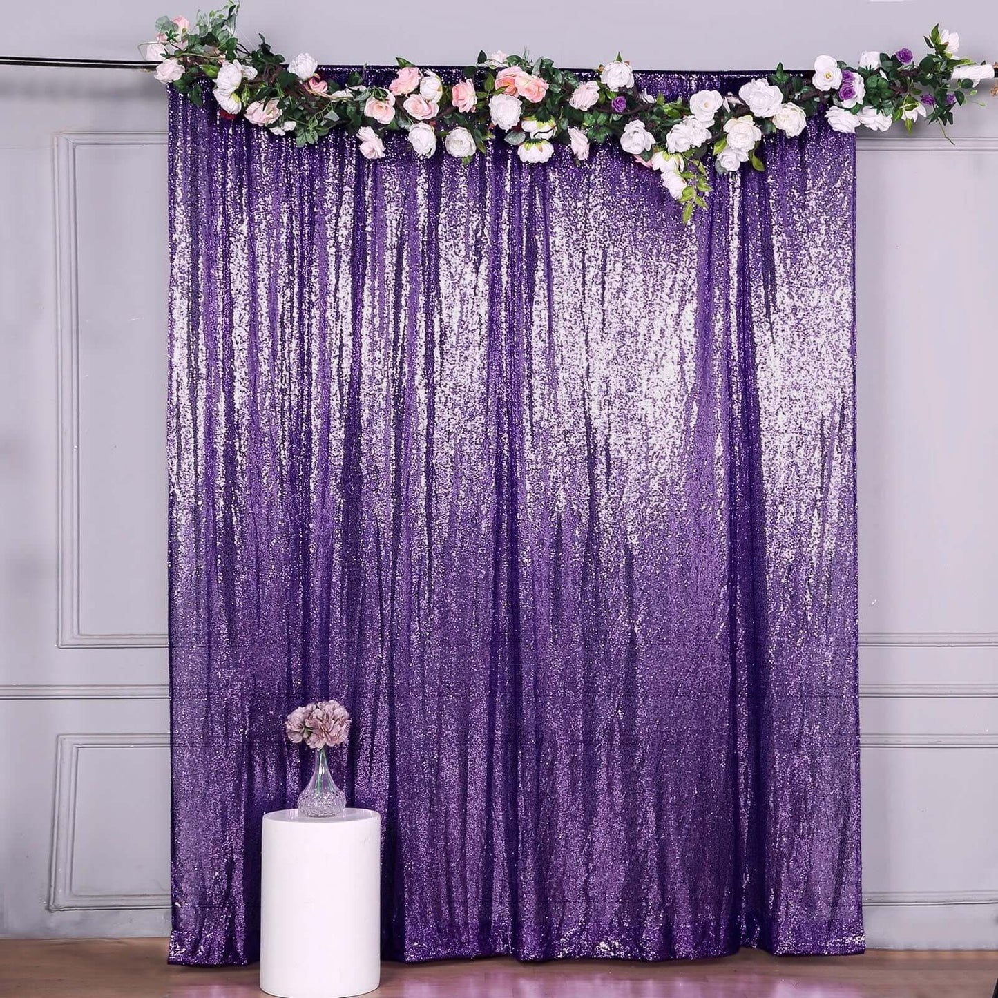 8ftx8ft Purple Sequin Event Curtain Drapes, Backdrop Event Panel - Linen Luxes