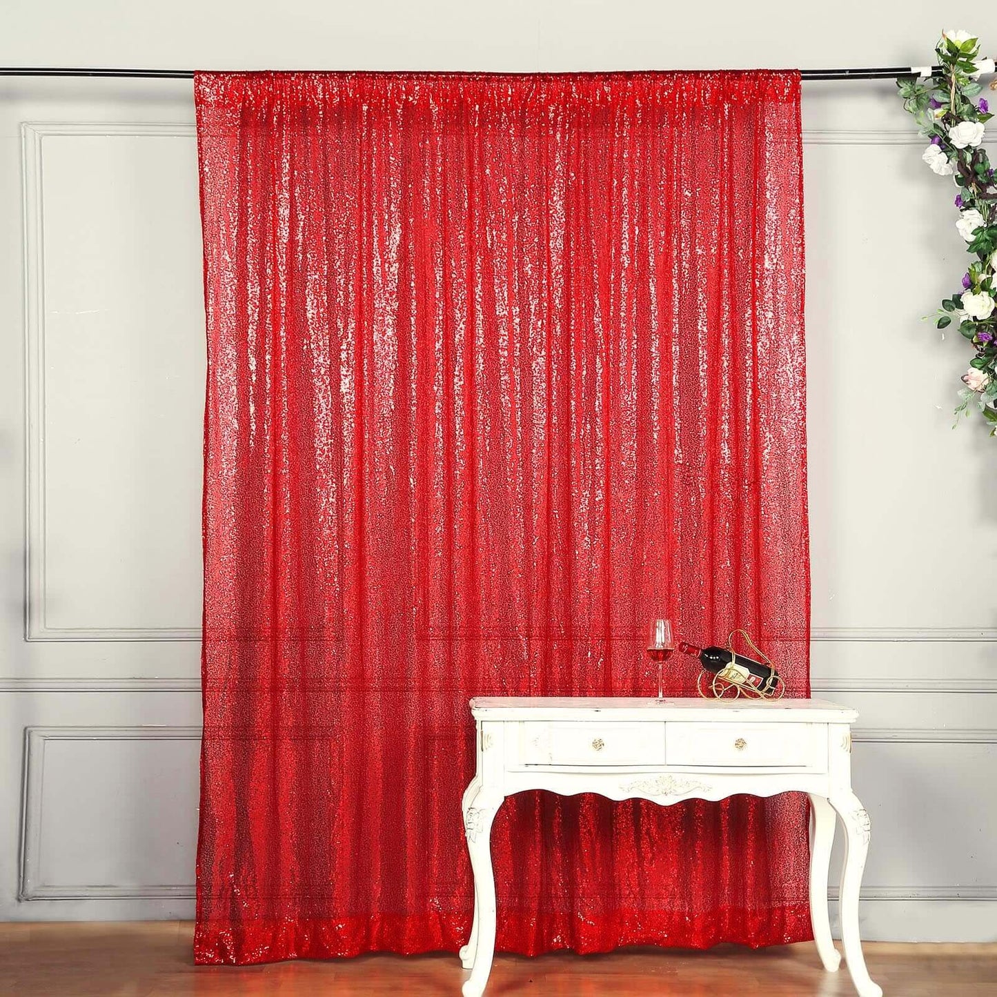 8ftx8ft Red Sequin Event Curtain Drapes, Backdrop Event Panel - Linen Luxes
