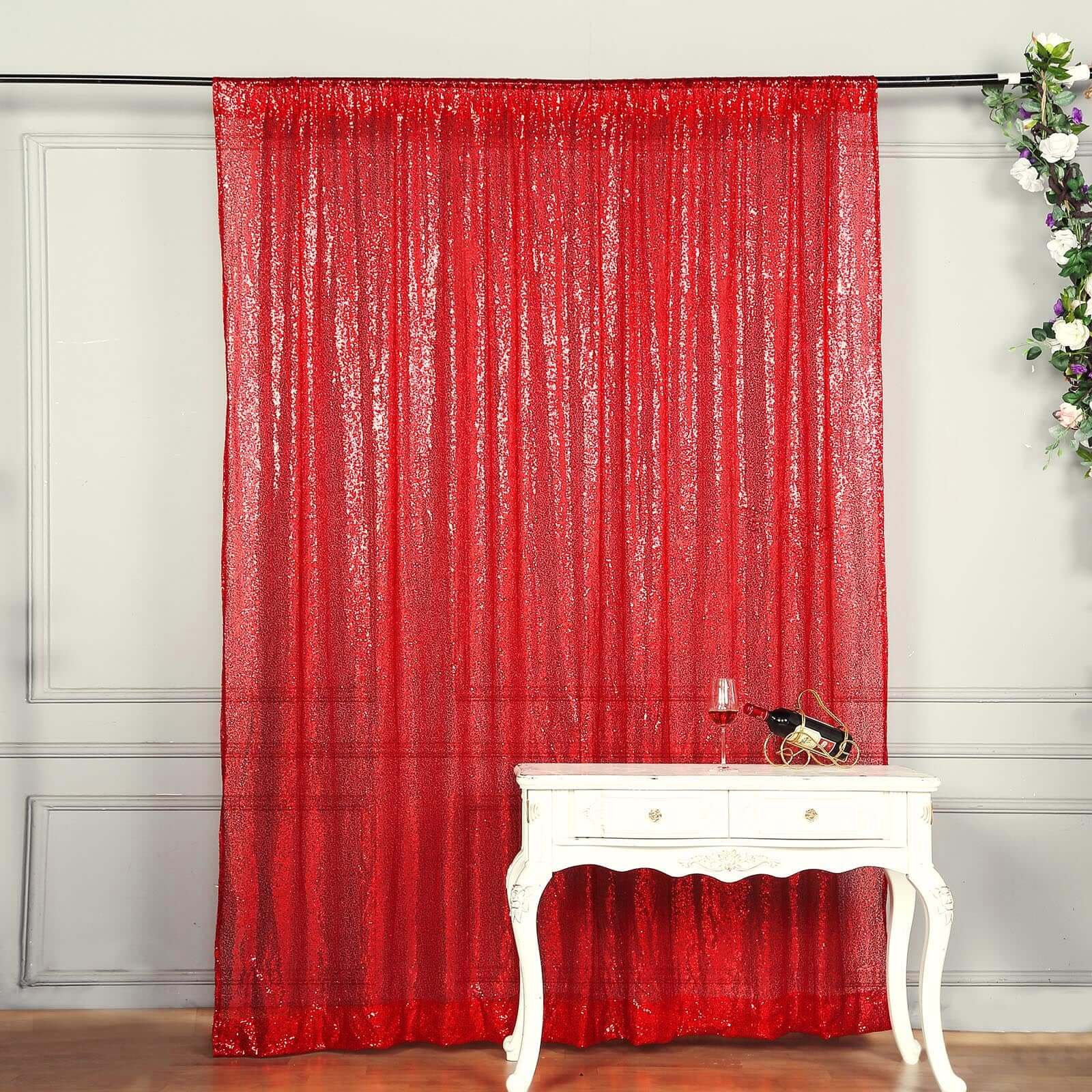 8ftx8ft Red Sequin Event Curtain Drapes, Backdrop Event Panel - Linen Luxes
