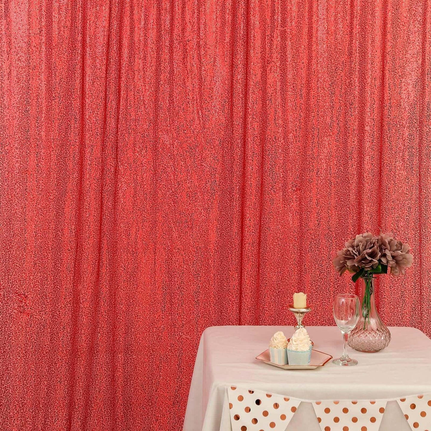 8ftx8ft Red Sequin Event Curtain Drapes, Backdrop Event Panel - Linen Luxes