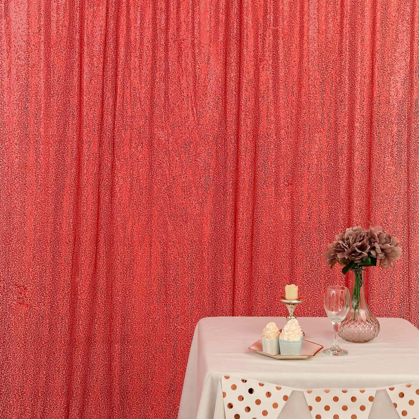 8ftx8ft Red Sequin Event Curtain Drapes, Backdrop Event Panel - Linen Luxes