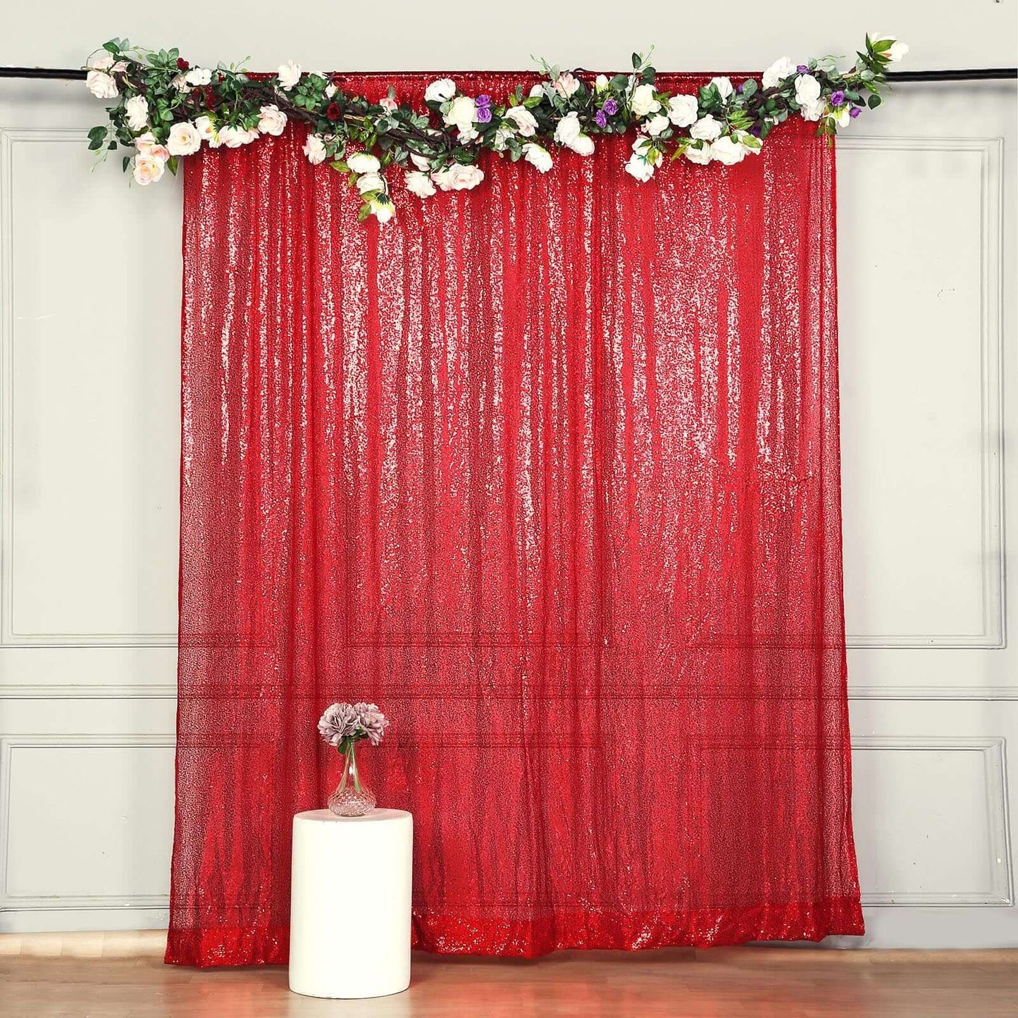 8ftx8ft Red Sequin Event Curtain Drapes, Backdrop Event Panel - Linen Luxes
