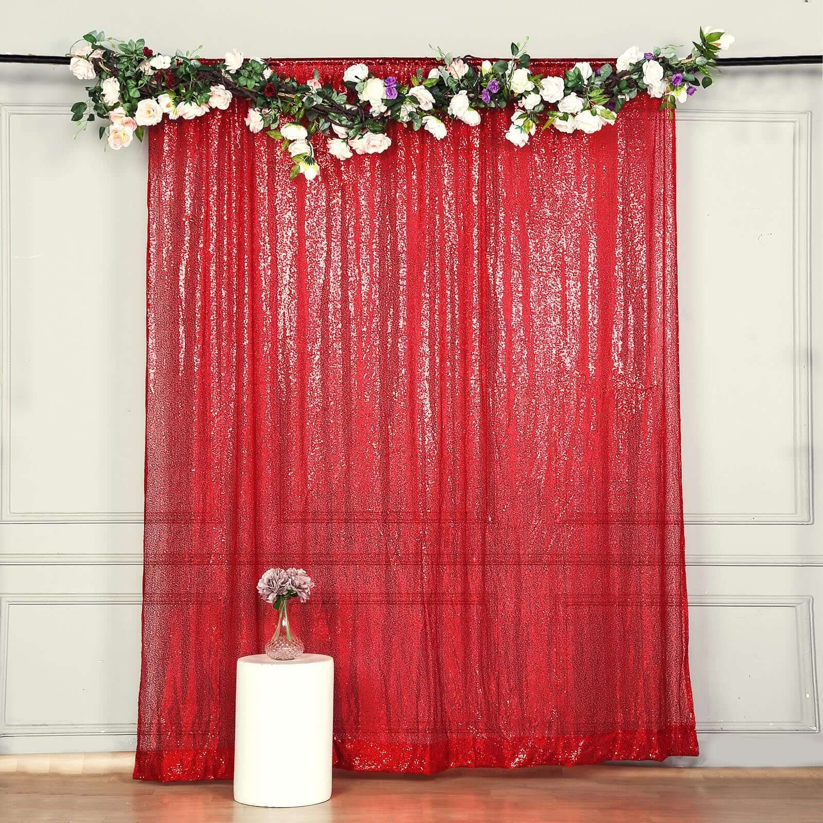 8ftx8ft Red Sequin Event Curtain Drapes, Backdrop Event Panel - Linen Luxes