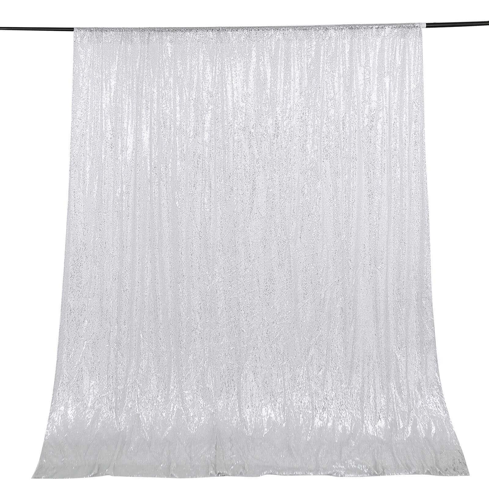 8ftx8ft Silver Sequin Event Curtain Drapes, Backdrop Event Panel - Linen Luxes