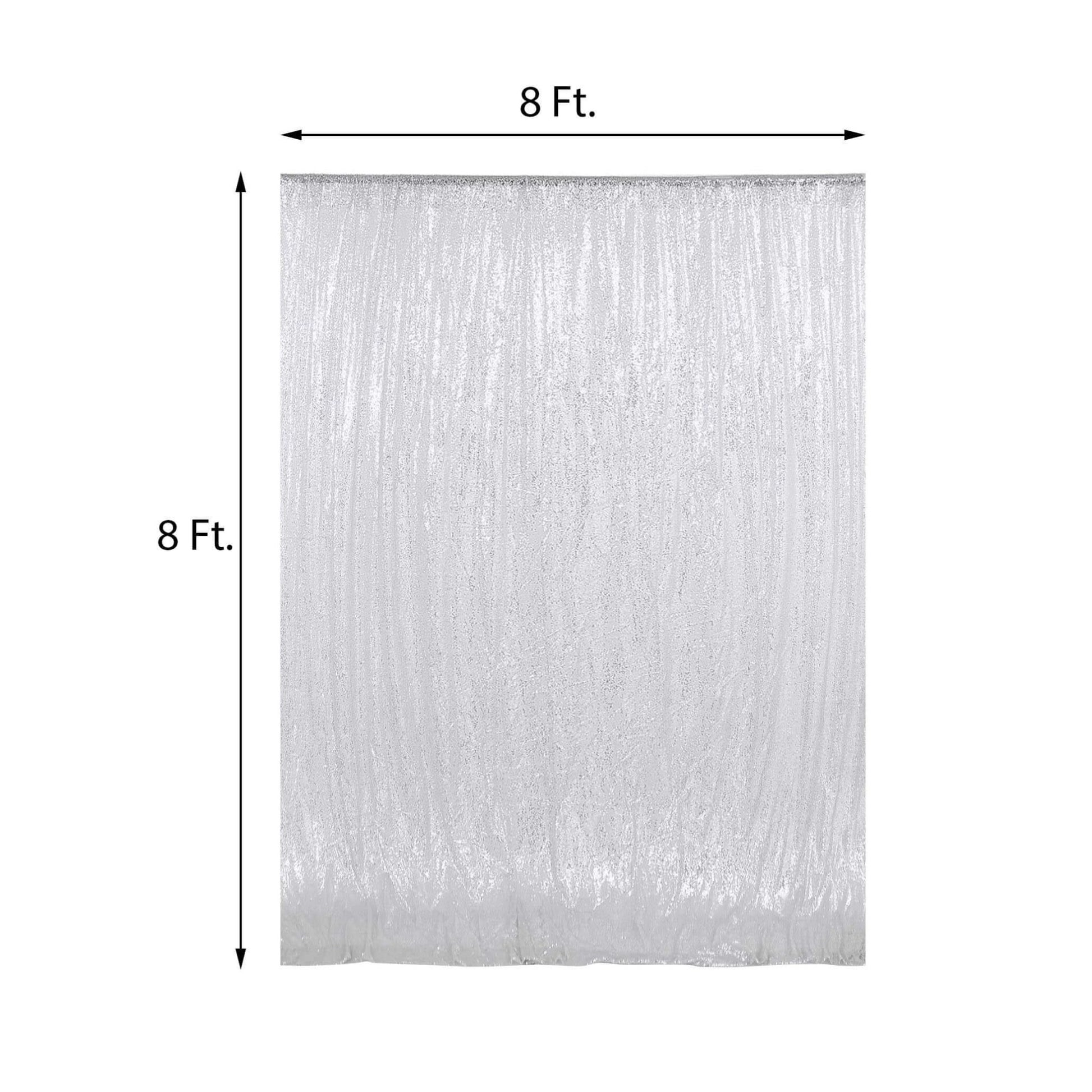 8ftx8ft Silver Sequin Event Curtain Drapes, Backdrop Event Panel - Linen Luxes