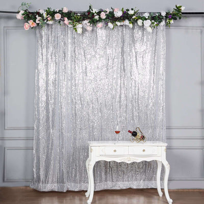 8ftx8ft Silver Sequin Event Curtain Drapes, Backdrop Event Panel - Linen Luxes