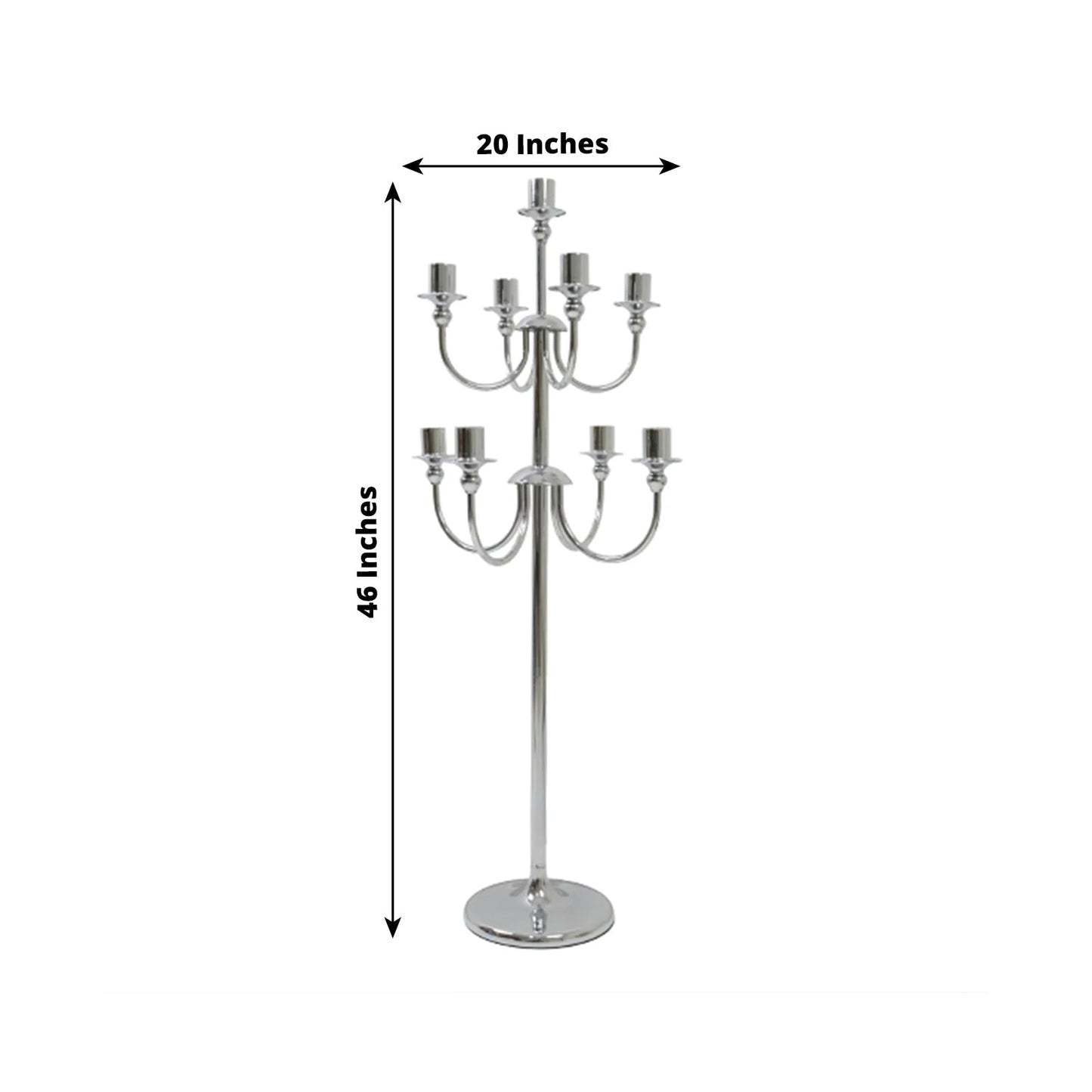 Metal Floor Candelabra Candle Holder, 9-Arm Vintage Taper Stand Silver Table Centerpiece for Weddings & Parties 46" Tall