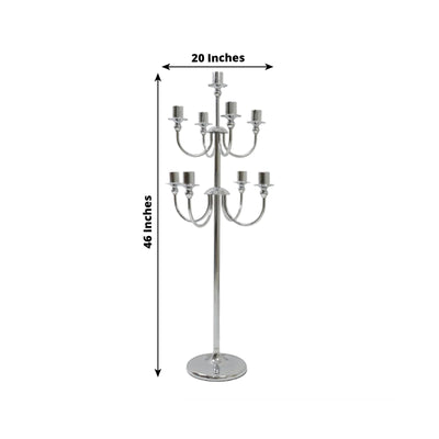 Metal Floor Candelabra Candle Holder, 9-Arm Vintage Taper Stand Silver Table Centerpiece for Weddings & Parties 46" Tall