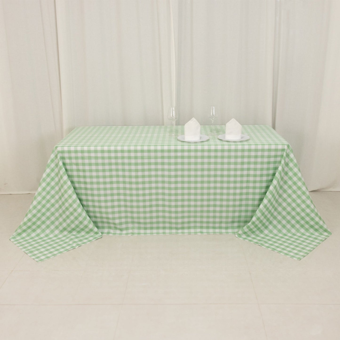 Polyester 90"x132" Rectangle Tablecloth White/Sage Green - Seamless Checkered Buffalo Plaid Table Cover