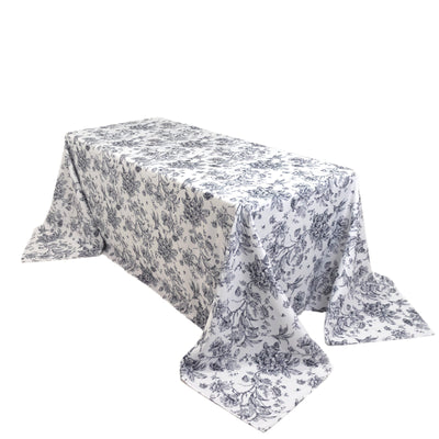 Polyester 90"x132" Rectangle Tablecloth White - Seamless Black French Toile Pattern for Formal Celebrations