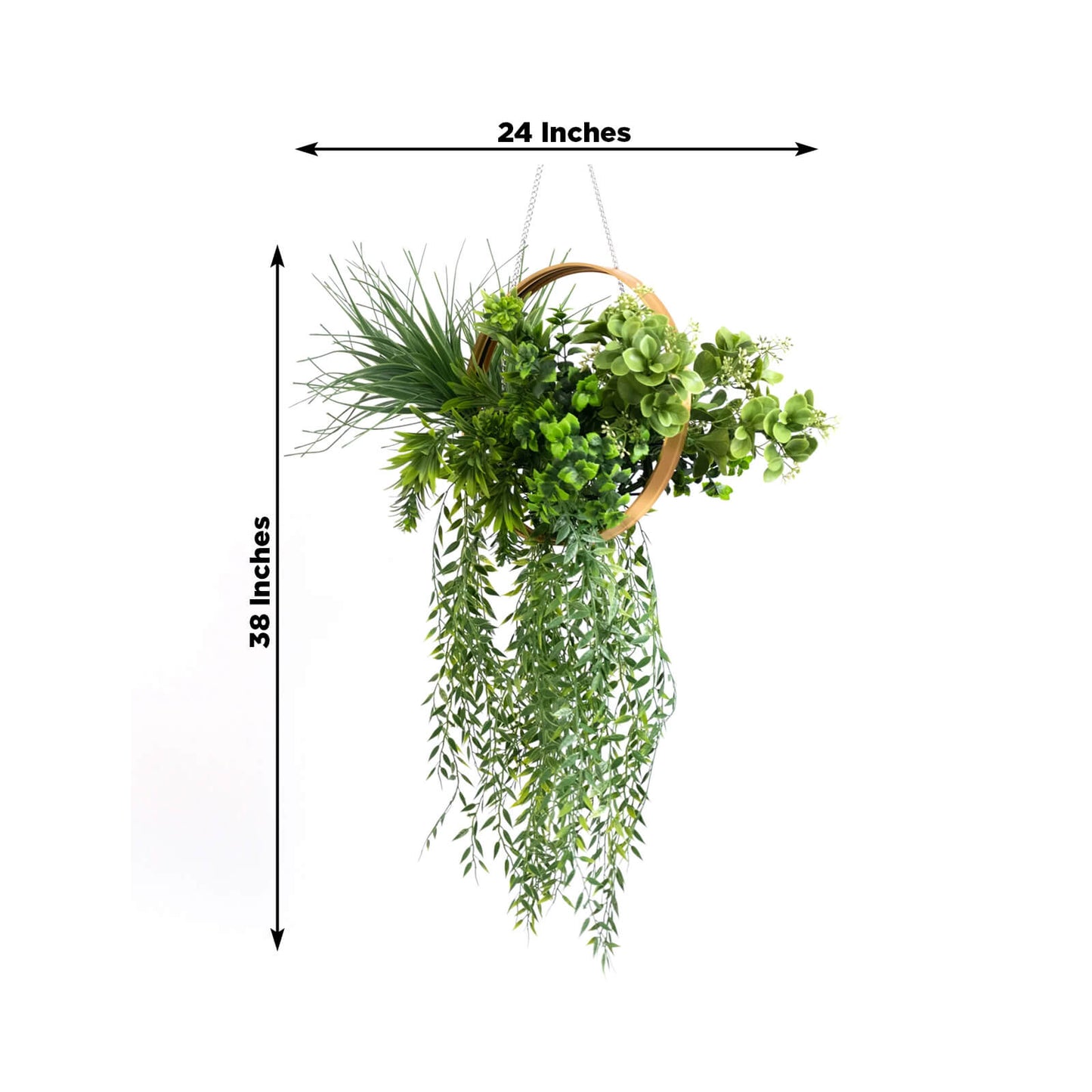 Faux Hanging Greenery with Gold Hoop Ceiling Decoration â€“ Perfect for Tablescapes 38" Long