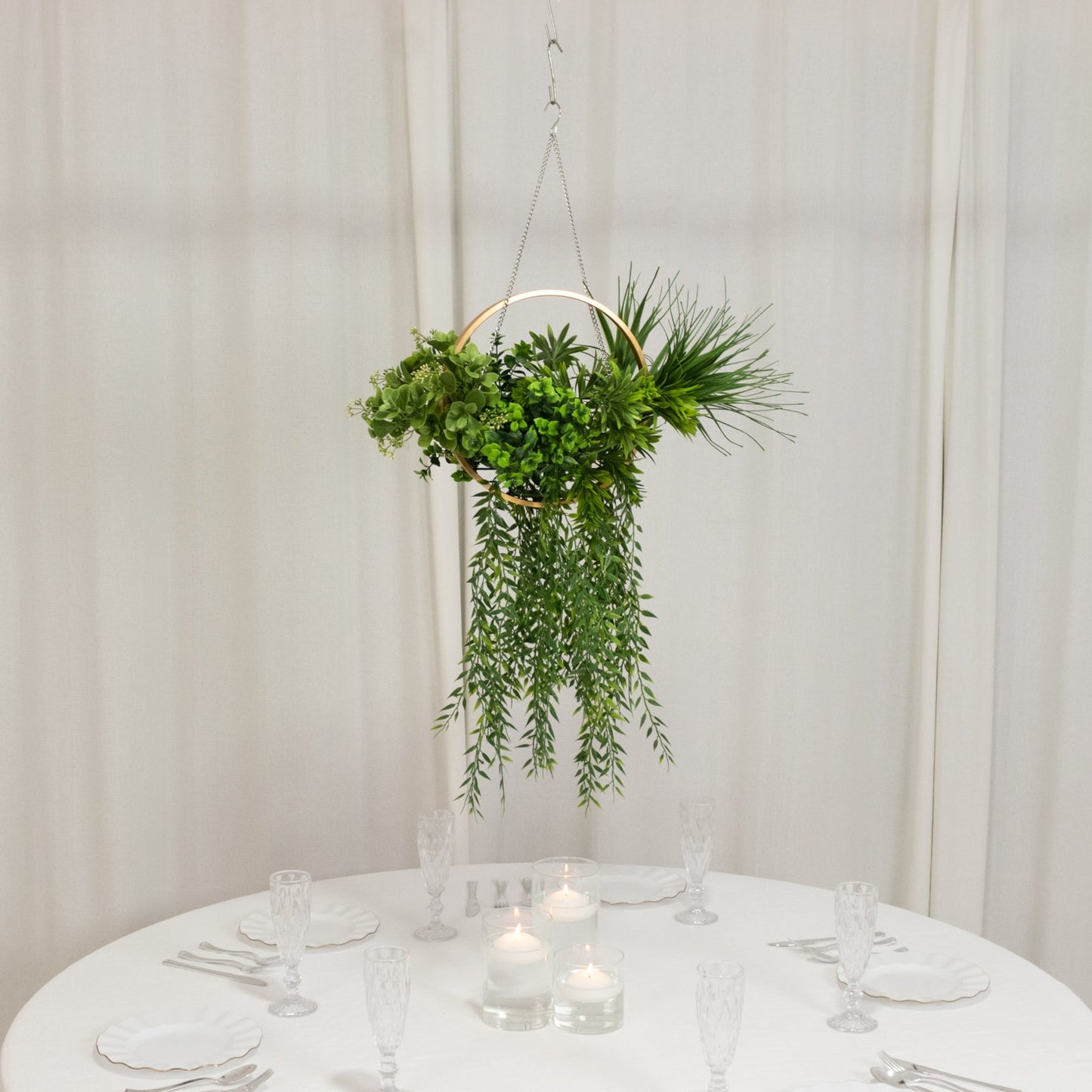 Faux Hanging Greenery with Gold Hoop Ceiling Decoration â€“ Perfect for Tablescapes 38" Long