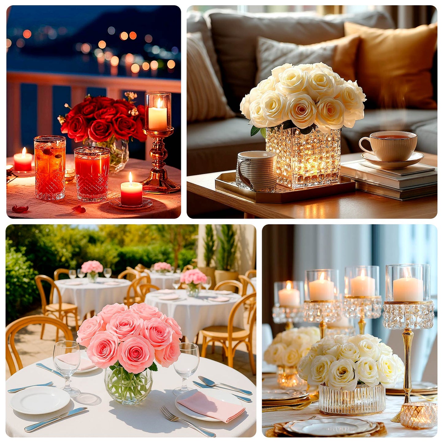 10 Pcs 12" Artificial Silk Roses - Ivory, Single Stem Rose for Flower Bouquet Arrangements