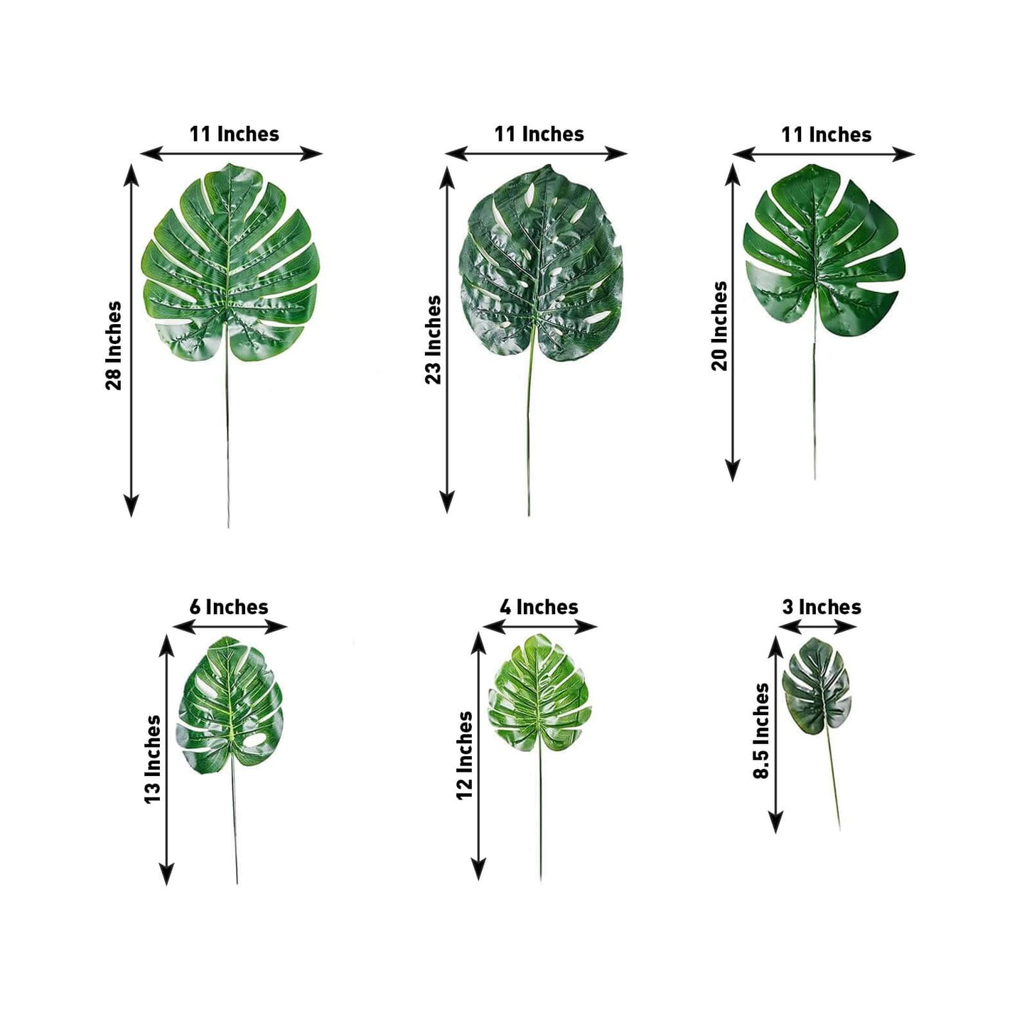 6 Stems Assorted Green Artificial Silk Tropical Monstera Leaf Plants