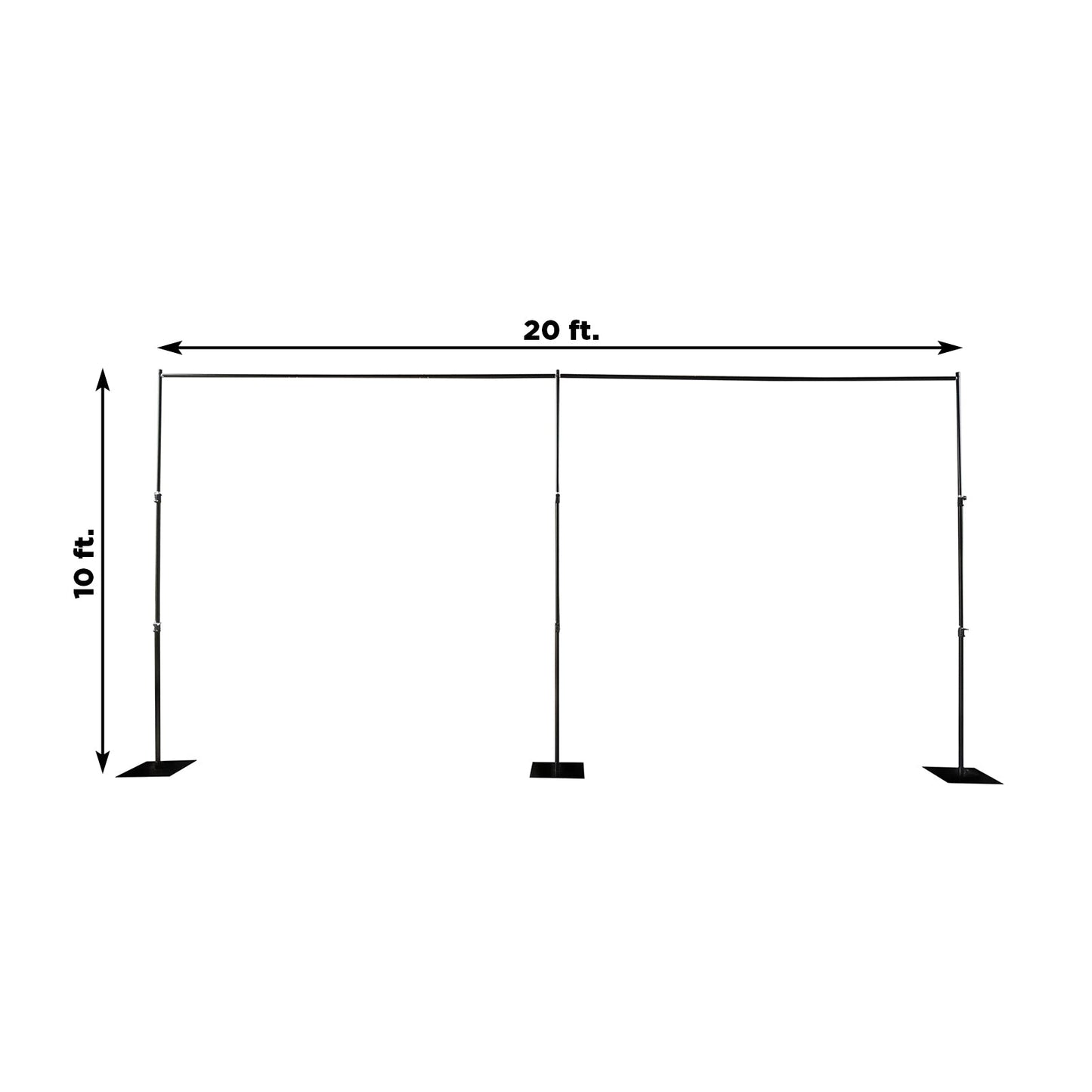 Black Heavy Duty Metal Backdrop Stand â€“ 10ft x 20ft Pipe & Drape Adjustable Photography Background Stand with 3 Flat Steel Bases