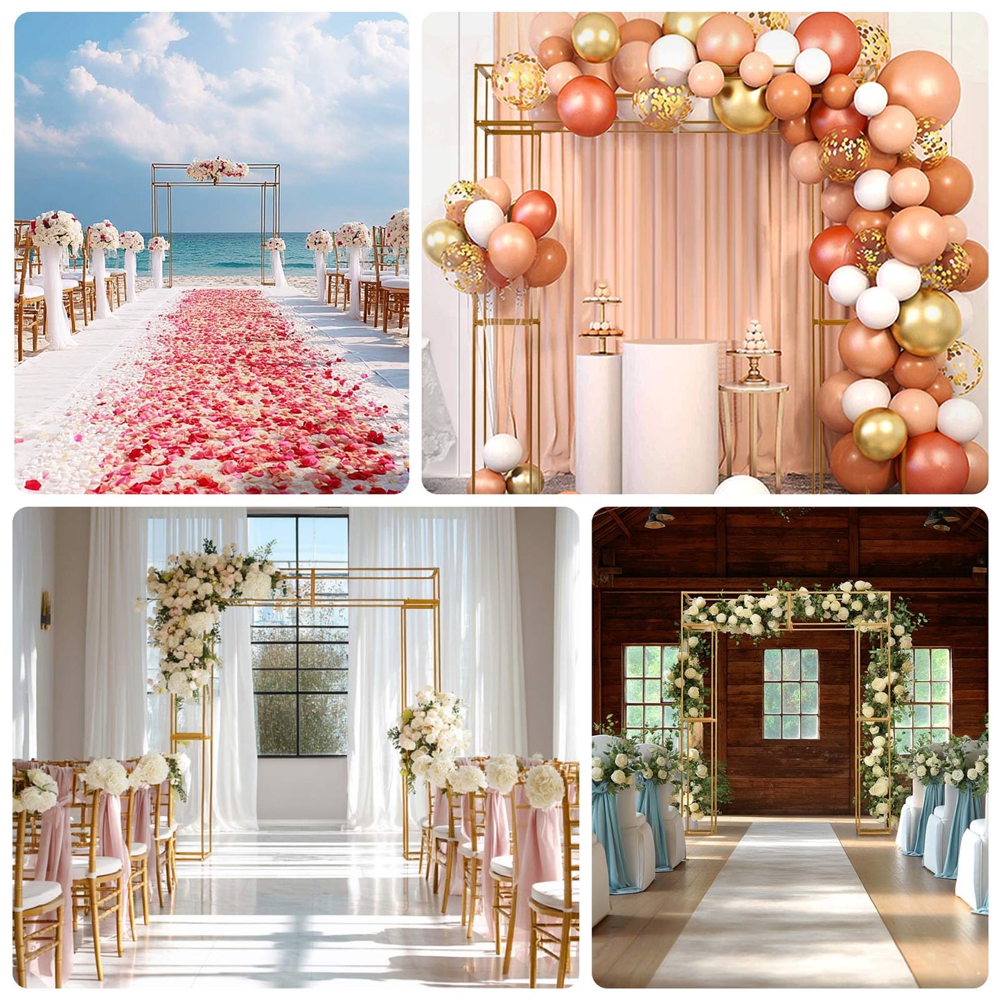 Heavy Duty Gold Metal 3D Rectangular Wedding Arch, 8ft Floral Balloon Frame Backdrop Stand