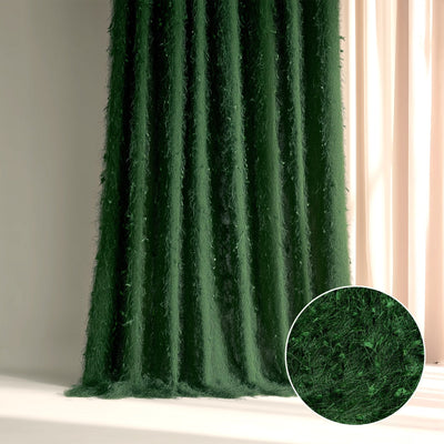 5ftx10ft Green Fringe Shag Polyester Event Drapery Panel, Minky Fabric Divider Backdrop Curtain