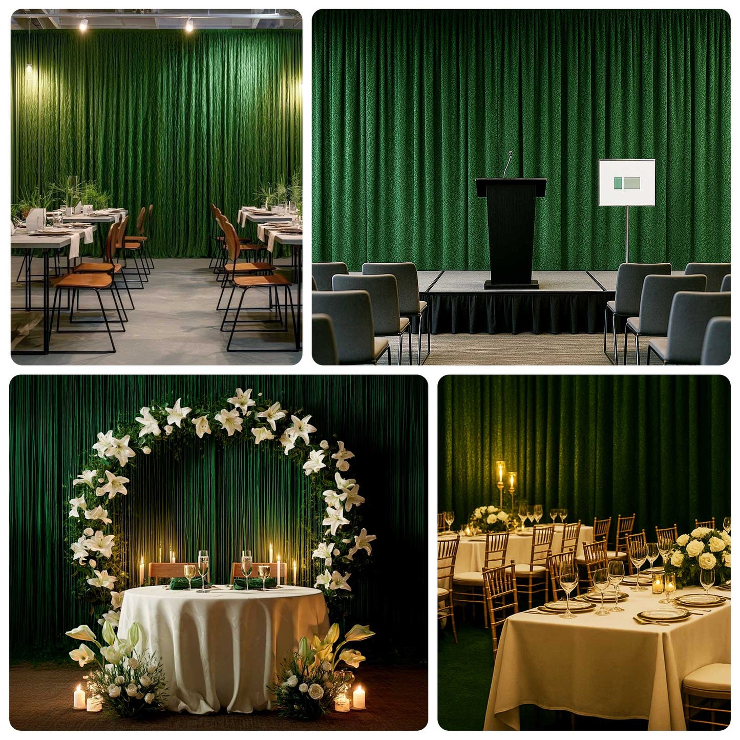 5ftx10ft Green Fringe Shag Polyester Event Drapery Panel, Minky Fabric Divider Backdrop Curtain