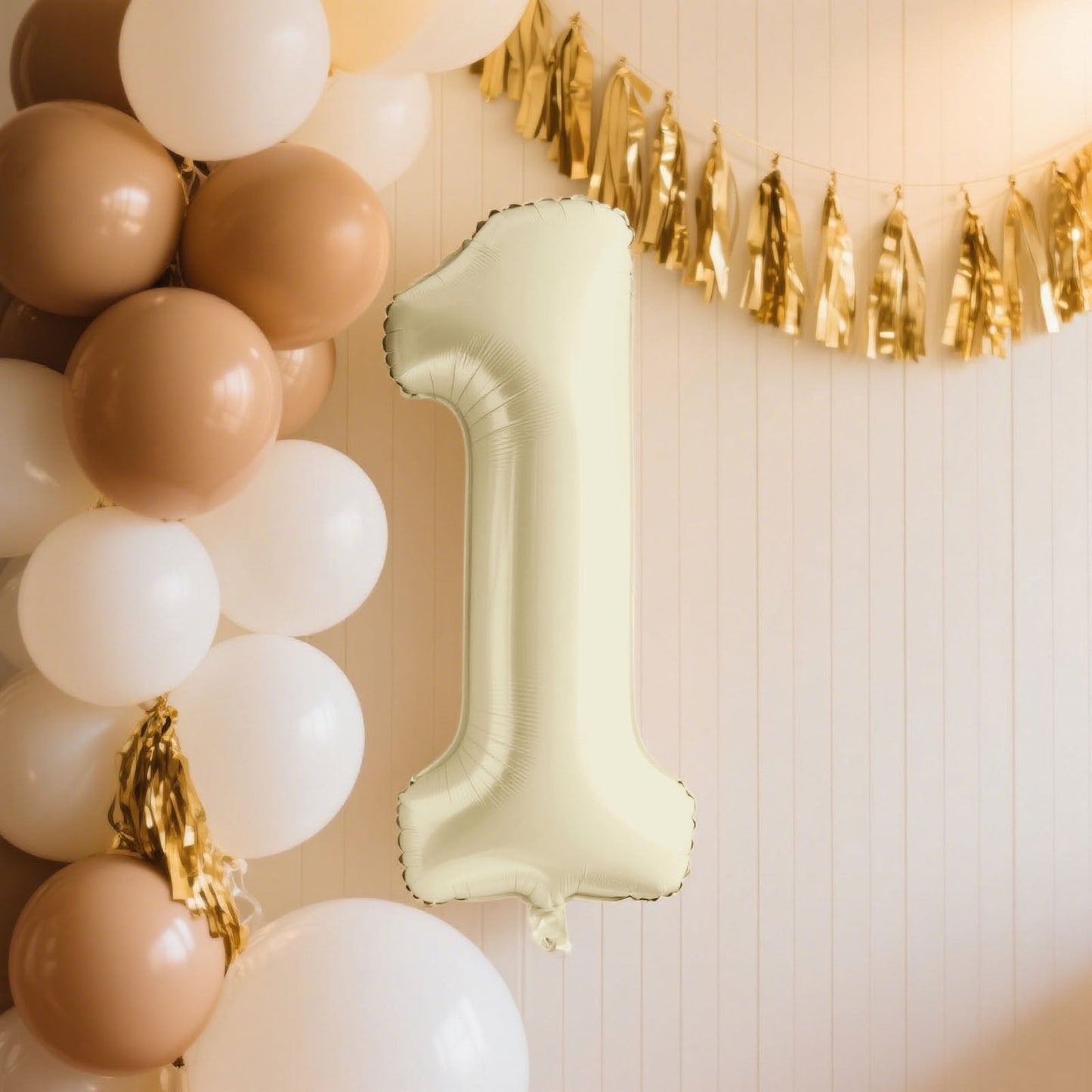 Matte Cream Number Balloons 0-9 â€“ 35" Large Mylar Foil Balloons, Air or Helium Fill