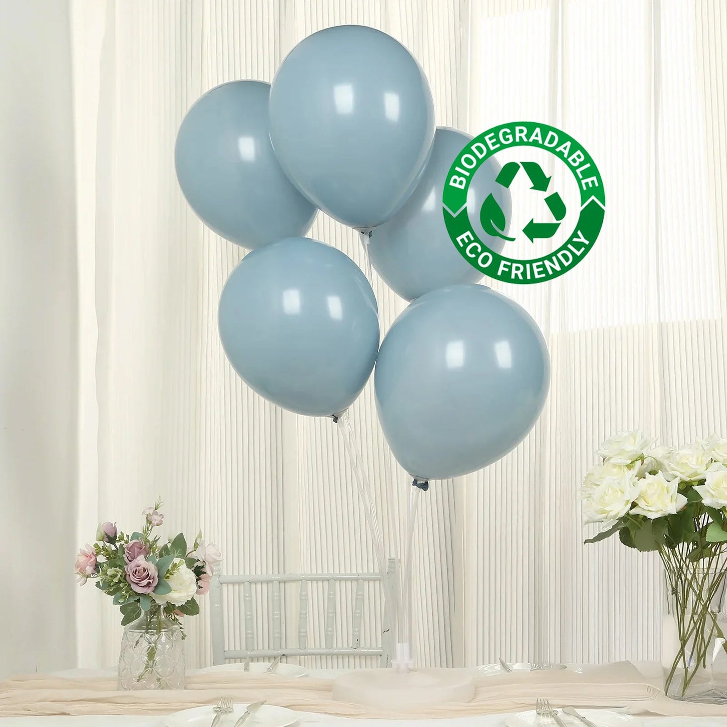 50 Pack Matte Pastel Dusty Blue Biodegradable Balloons 12", Round Eco-friendly Thick Latex Party Balloons