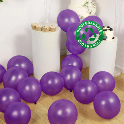 50 Pack Purple Biodegradable Balloons, 12" Thickened Extra Strong Eco-friendly Latex Helium Party Balloons