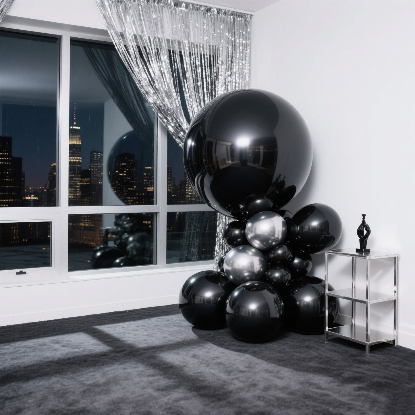 4-Pack Metallic Black Sphere Balloons, 39" Orbz Mylar Balloons Helium or Air-Filled Party Supplies