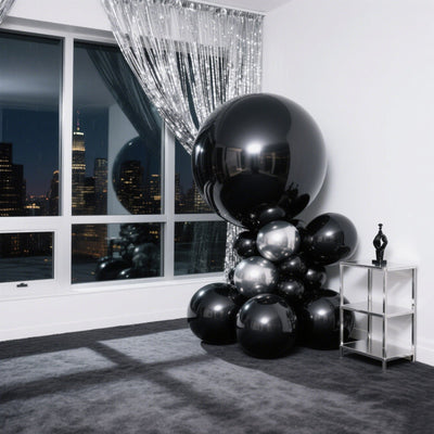 4-Pack Metallic Black Sphere Balloons, 39" Orbz Mylar Balloons Helium or Air-Filled Party Supplies