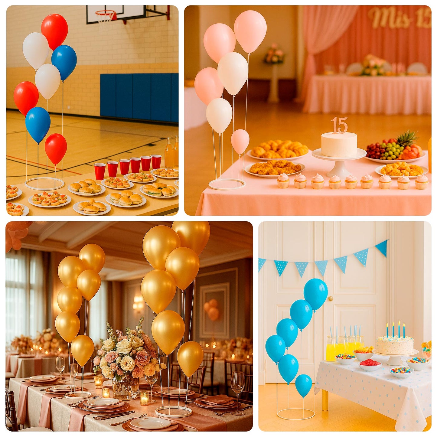 2-Pack 3ft Floating Balloon Floor Stand Kit â€“ White Spiral Balloon Holder with Round Base for Party Decorations