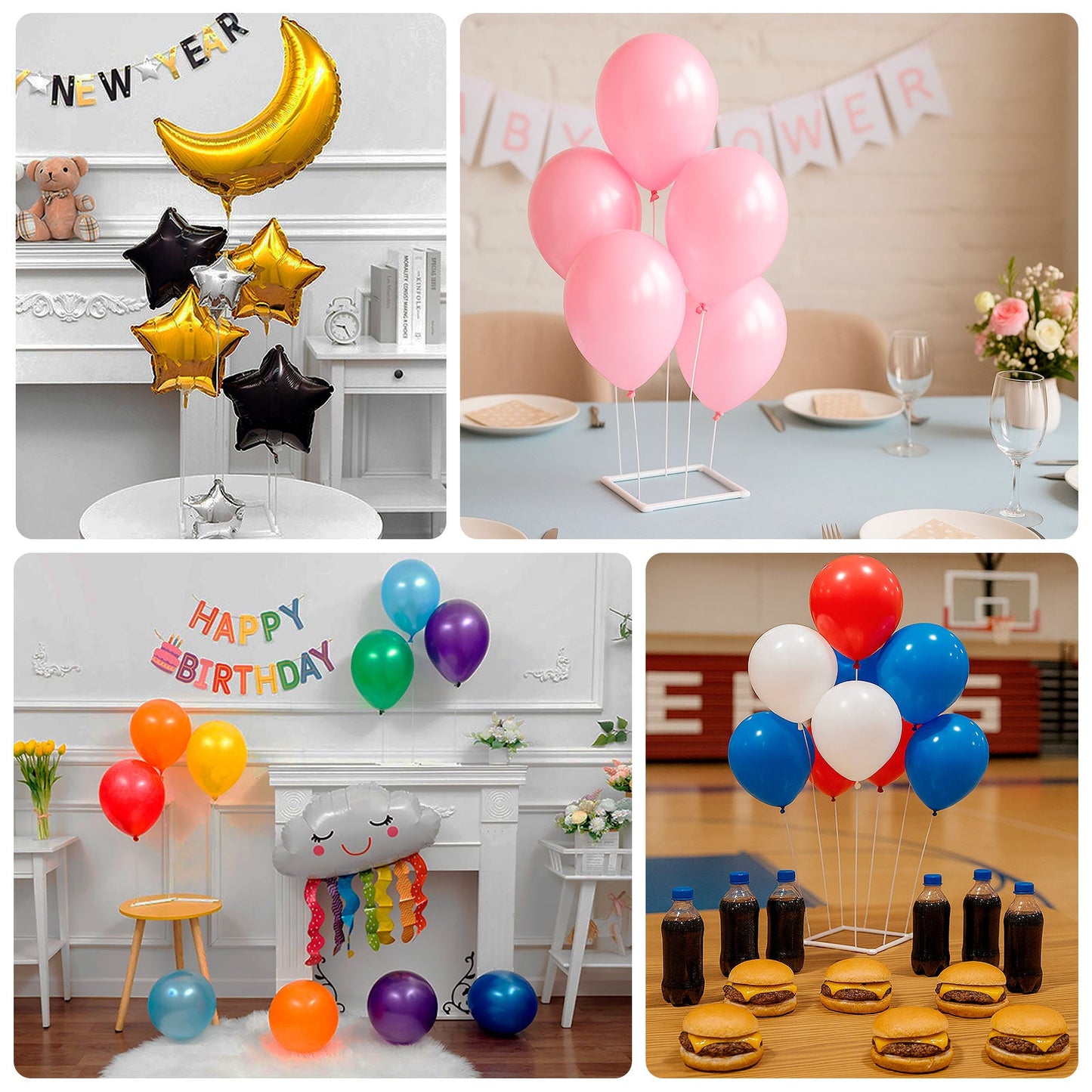 Set of 2 White Plastic Balloon Column Stand with Interlocking Base, DIY Shapeable Balloon Tower Stick Holder Kit for Table Centerpieces