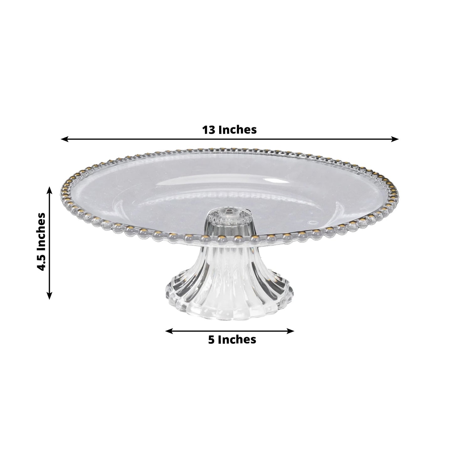 2-Pack Clear Plastic Pedestal Cake Stands â€“ 13" Round Dessert Display Trays with Gold Beaded Rim