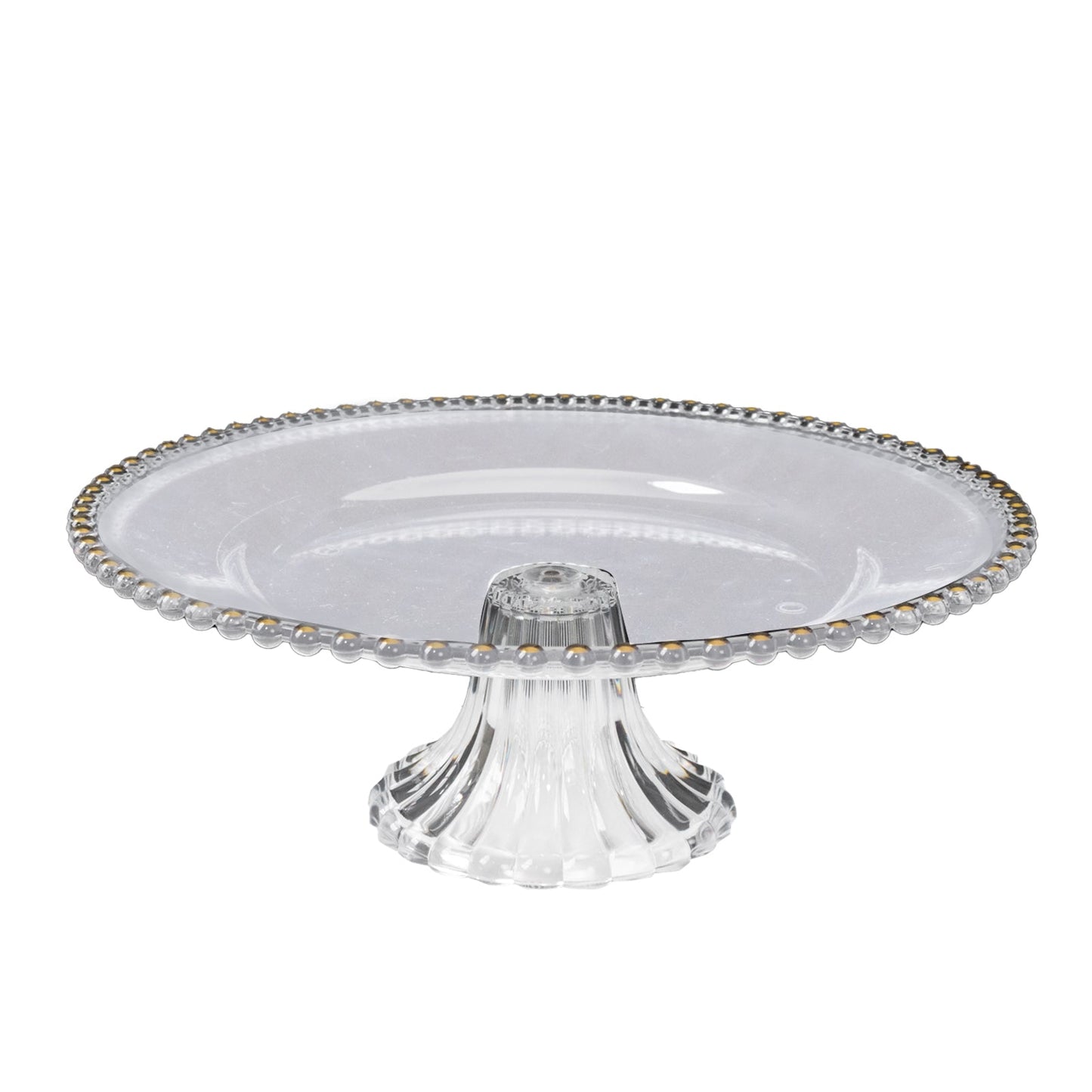 2-Pack Clear Plastic Pedestal Cake Stands â€“ 13" Round Dessert Display Trays with Gold Beaded Rim