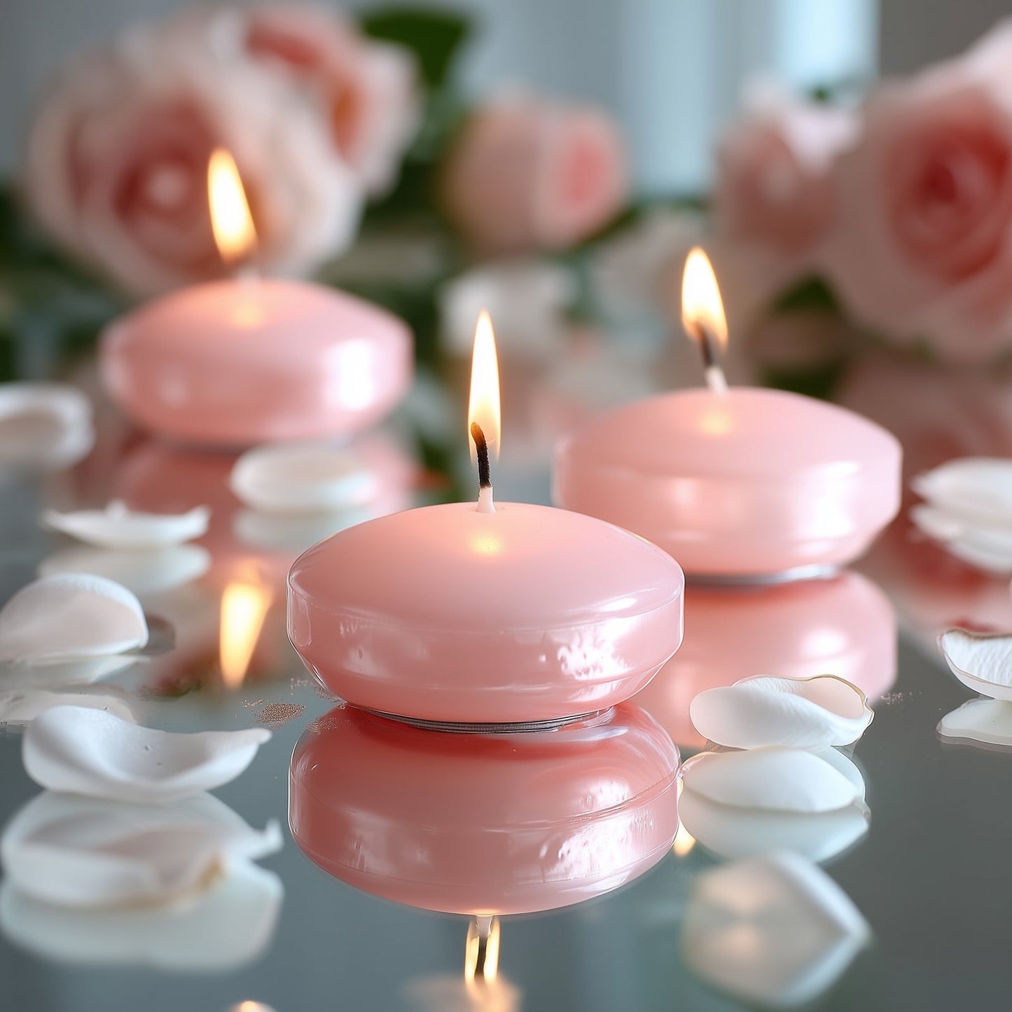 12 Pack 3" Blush Floating Candles, Unscented Dripless Wax Discs for Centerpieces