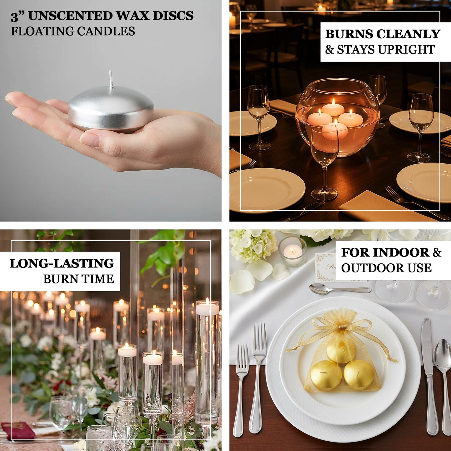 12 Pack 3" Gold Floating Candles, Unscented Dripless Wax Discs for Centerpieces