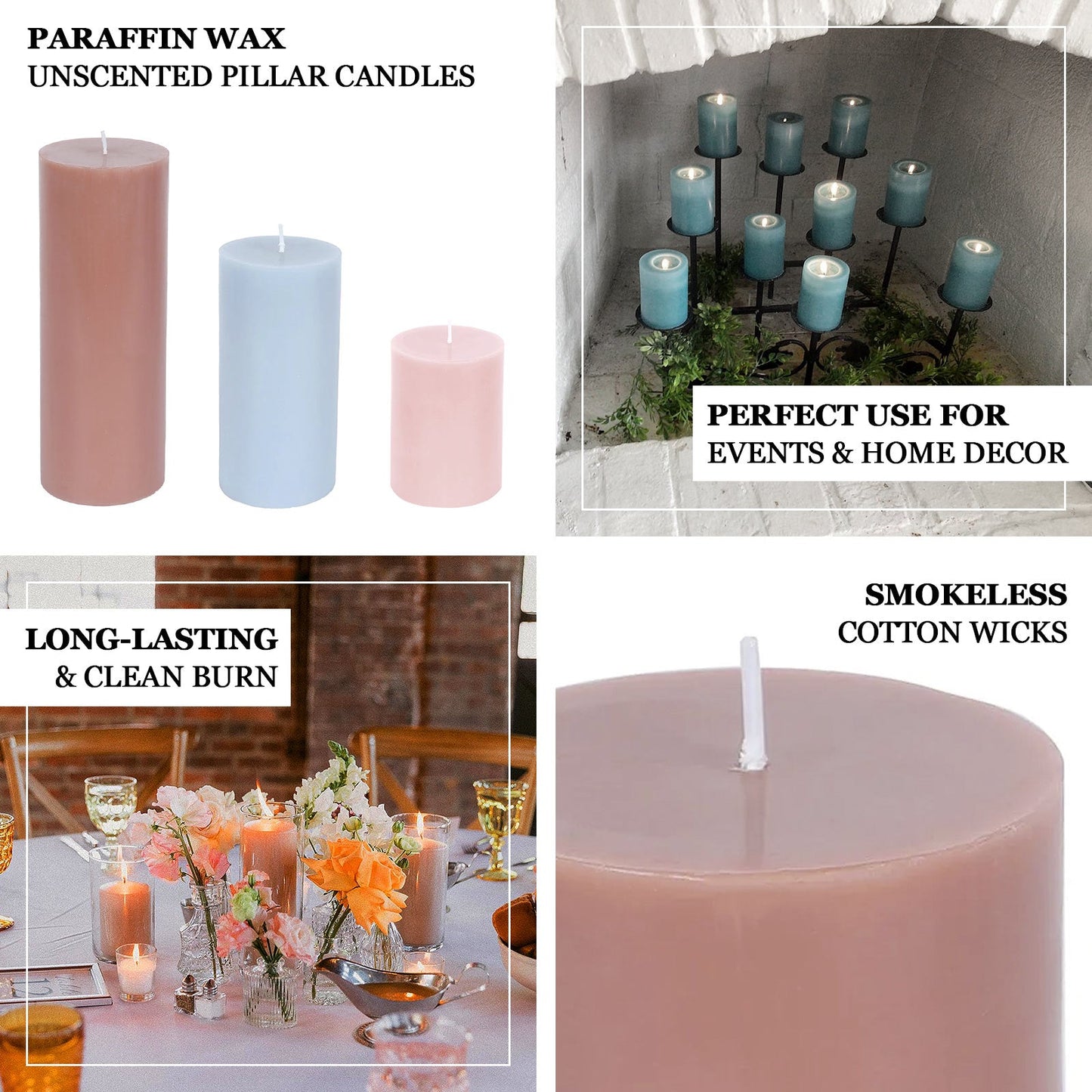 6-Pack Unscented Dripless Pillar Candles â€“ 3"x6" Dusty Blue Paraffin Wax with Smokeless Cotton Wicks, Clean & Long-Lasting 60-Hour Burn