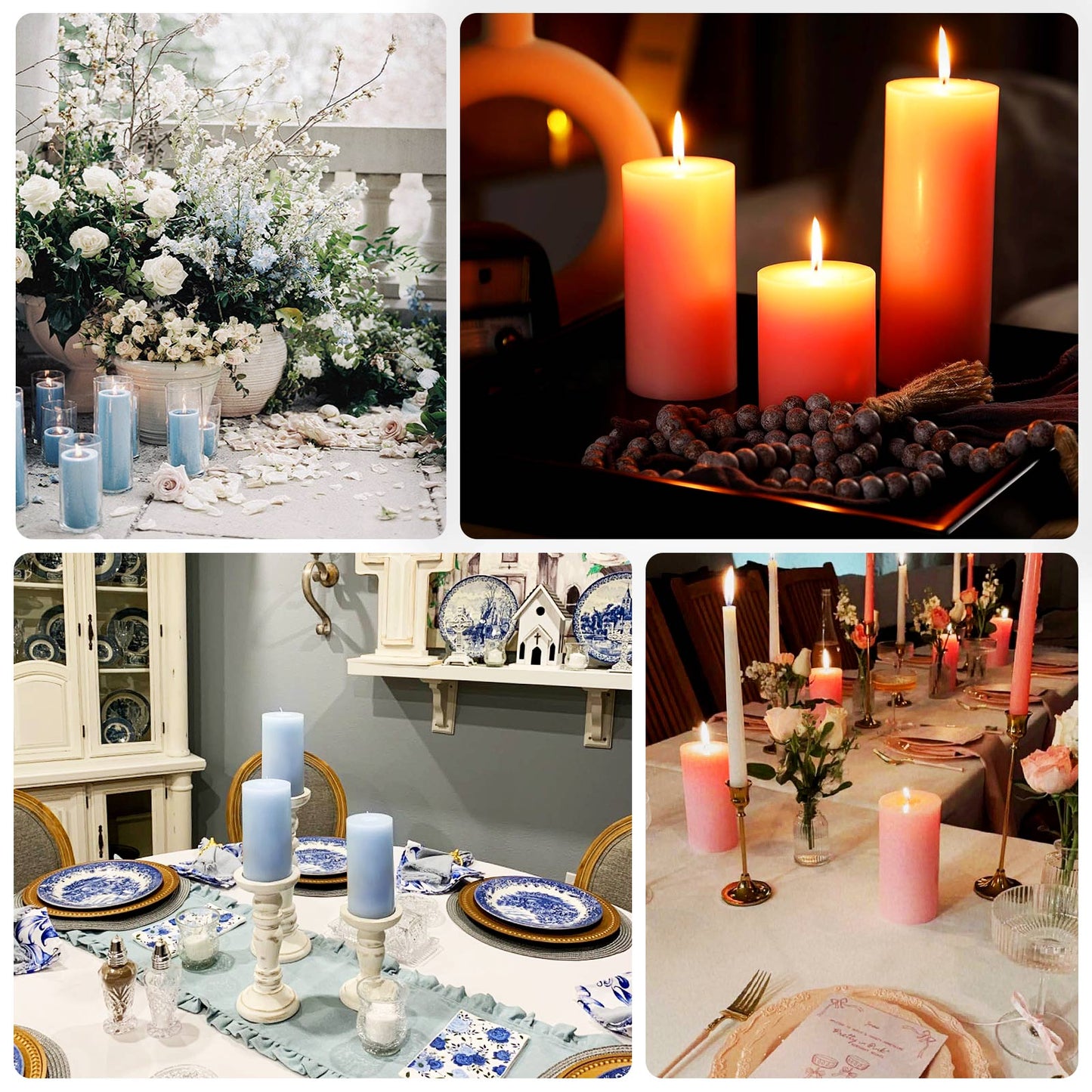 12-Pack 3"x4" Unscented Dripless Pillar Candles â€“ Dusty Blue Long-Burning Wax Candles with Cotton Wicks for Home, Weddings & Event Decor