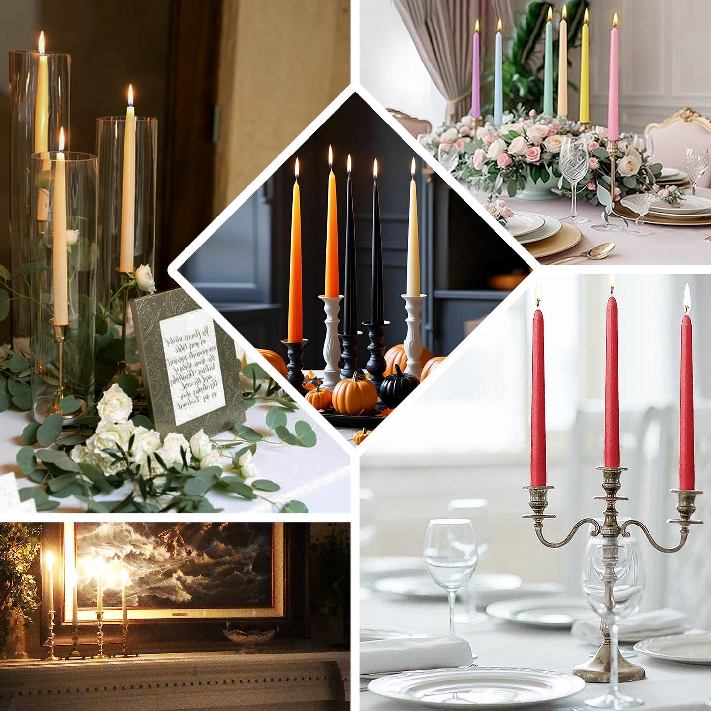 12-Pack Taper Candles Premium Wax Design Mixed Blue - Unscented Candles for Sophisticated Decor 10"