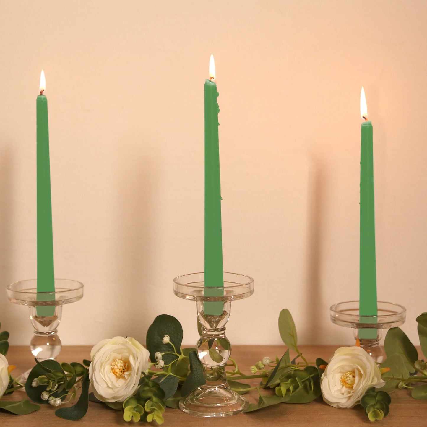 10-Pack Taper Candles Premium Wax Design Green - Unscented Candles for Upscale Settings 10"