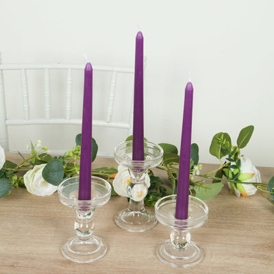 10-Pack Taper Candles Premium Wax Design Purple - Unscented Candles for Upscale Settings 10"