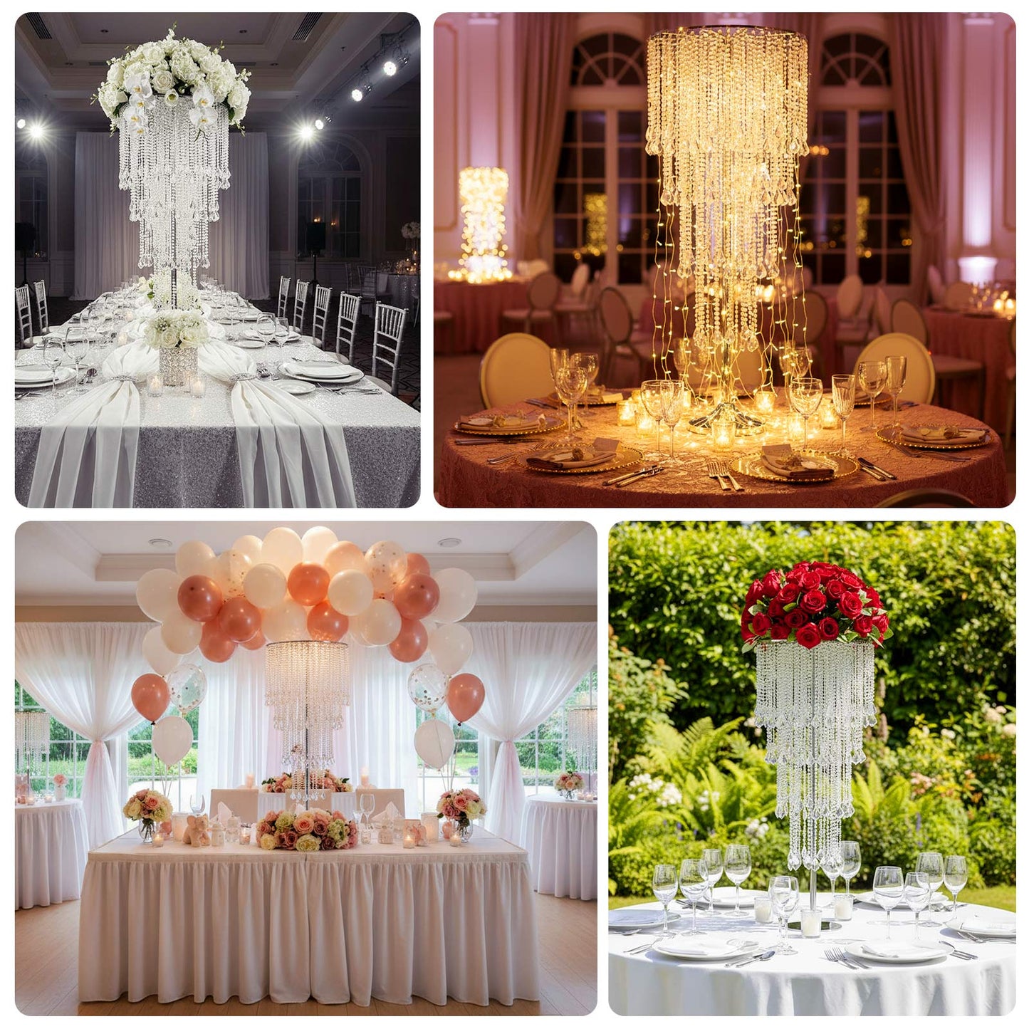 4ft Table Centerpiece in Crystal Beaded Waterfall Chandelier Style â€“ Cascading Metal Floral Stand for Weddings & Luxury Event DÃ©cor