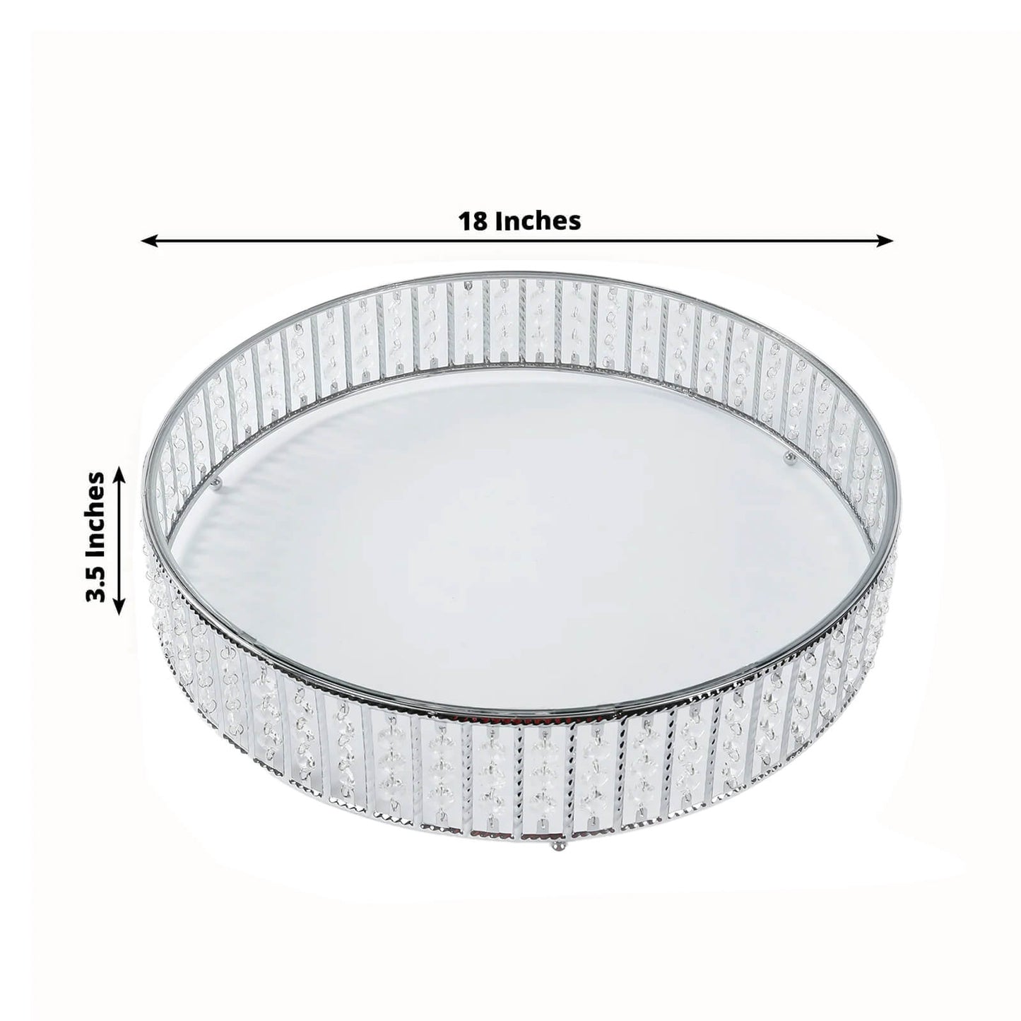 18" Round Silver Cake Stand with Hanging Crystal Beads and Glass Top â€“ Metal Dessert Display Tray