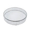 18" Round Silver Cake Stand with Hanging Crystal Beads and Glass Top â€“ Metal Dessert Display Tray