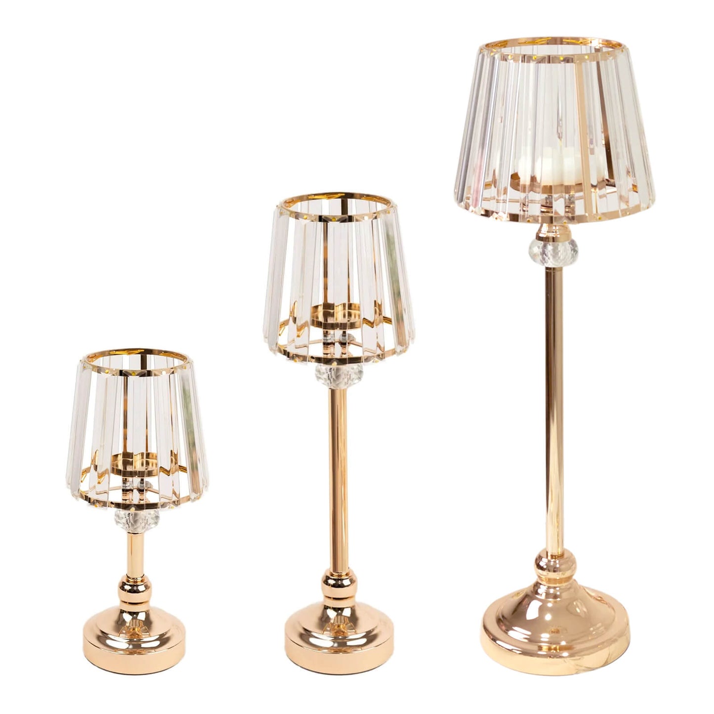 2-Pack 15" Crystal Pendant Candle Holders - Classic Empire Lamp Shade Style in Gold, Votive Candle Stand For Table Centerpieces