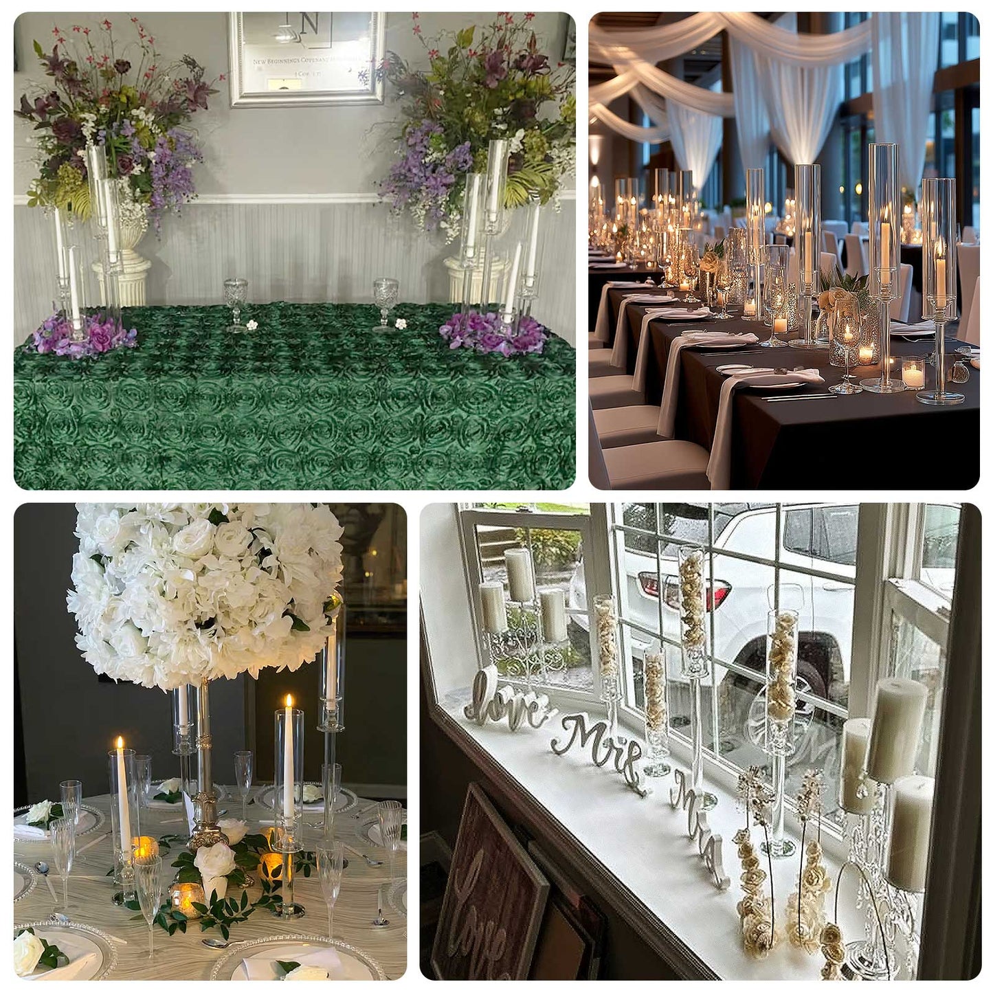 Set of 4 Crystal Glass Hurricane Taper Candle Holders, Decorative Tall Candle Stands Clear Cylinder Chimney Tubes 14", 18", 22", 26"