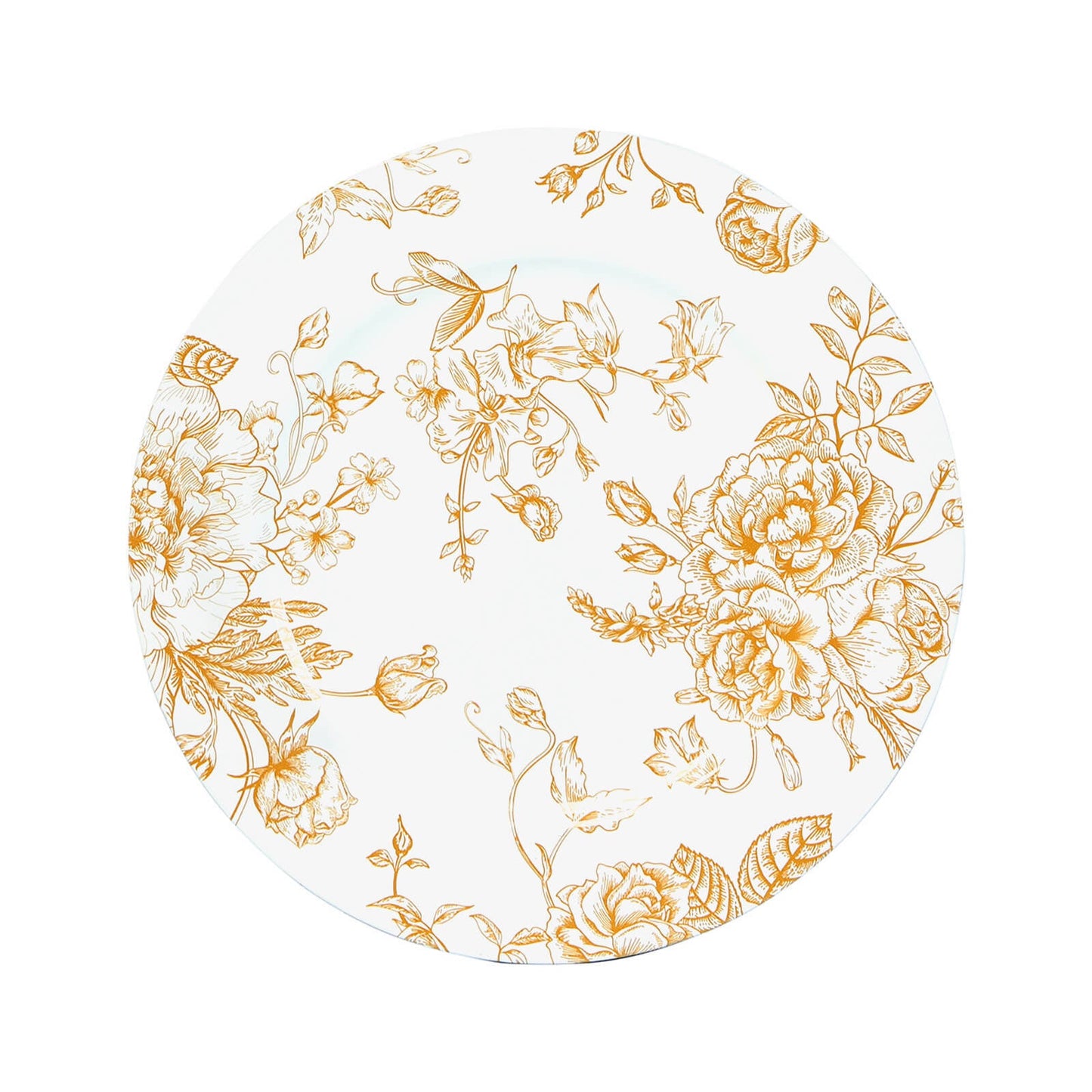 6-Pack Acrylic Round Charger Plates 13" in White with Gold Floral French Toile Pattern, Decorative Dinner Party Charger Tableware