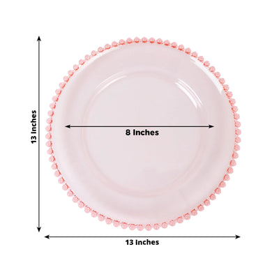 6-Pack Acrylic Round Charger Plates 13" in Transparent Blush with Beaded Rim, Decorative Dinner Party Serving Plates