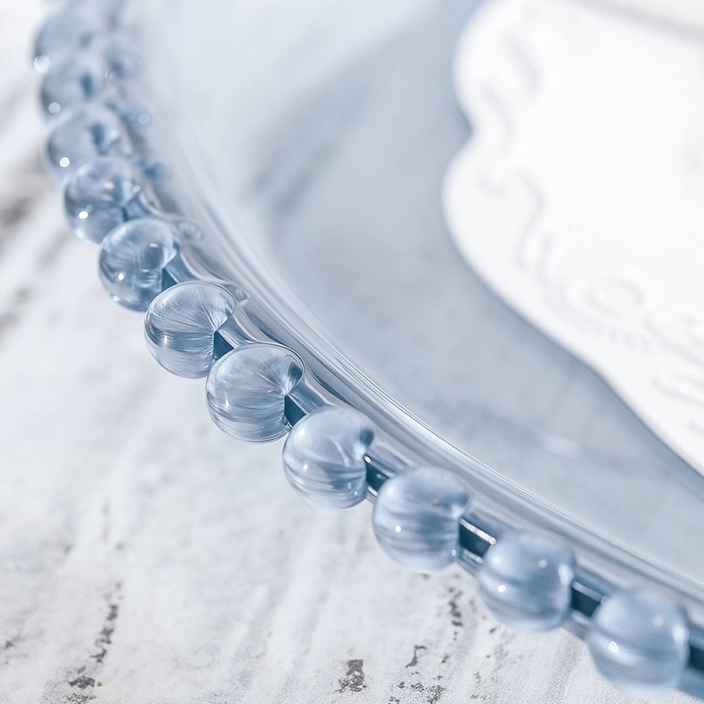 6-Pack Acrylic Round Charger Plates 13" in Transparent Dusty Blue with Beaded Rim, Decorative Dinner Party Serving Plates