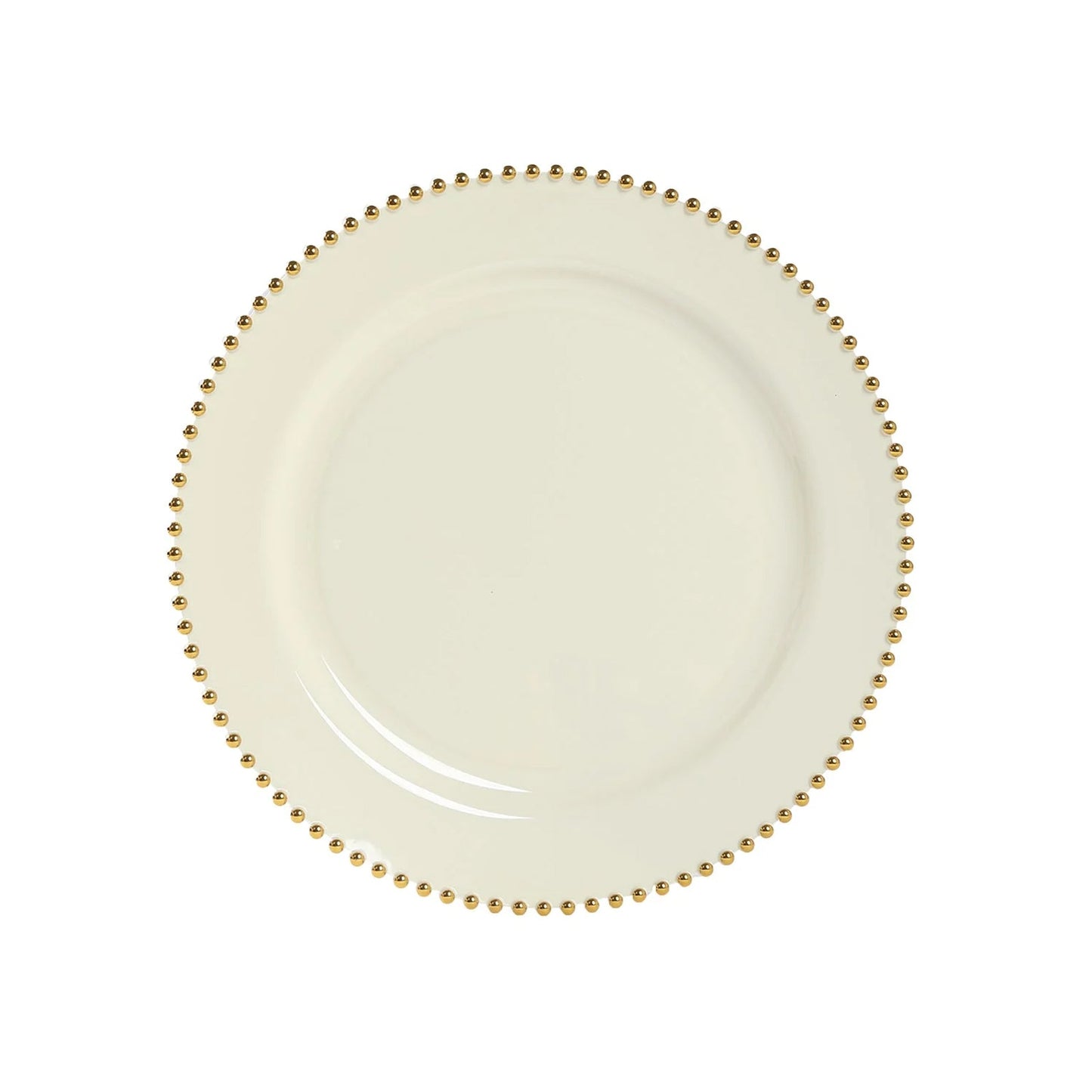 10-Pack Economy Round Plastic Charger Plates 13" in Ivory with Gold Beaded Rim, Stylish Dinner Party Serving Plates