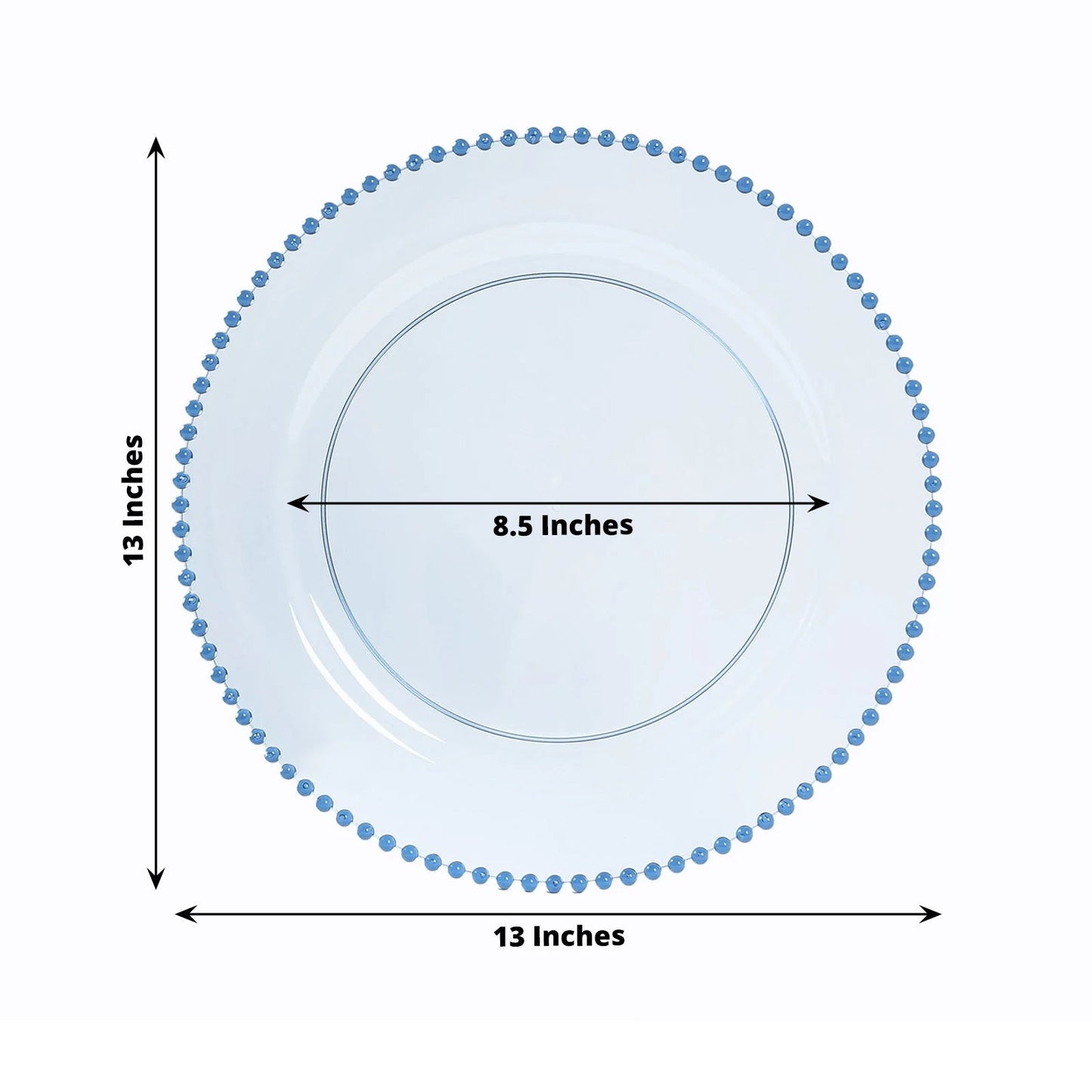 10-Pack Economy Round Plastic Charger Plates 13" in Transparent Dusty Blue with Beaded Rim, Stylish Dinner Party Serving Plates